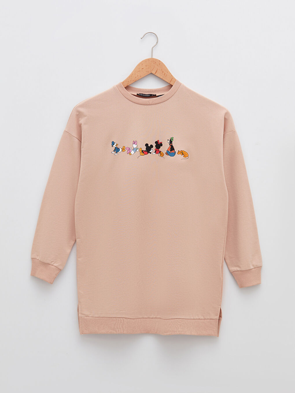 LCW Modest Bej Bisiklet Yaka Mickey Mouse Baskılı Kadın Sweatshirt Tunik - 5