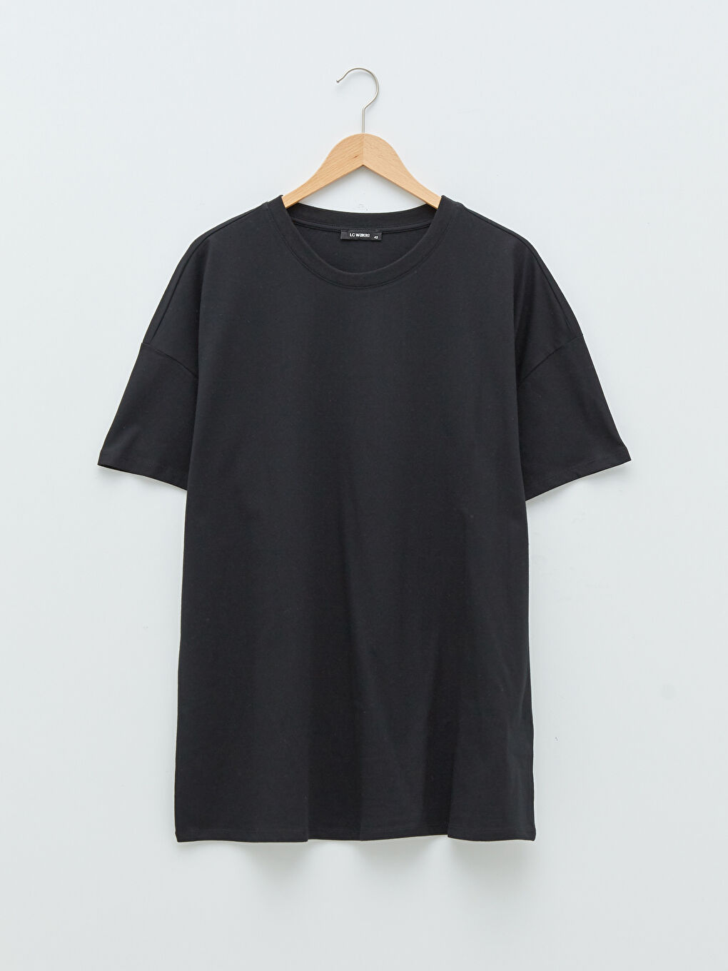 Siyah Büyük Beden Bisiklet Yaka Düz Kısa Kollu Pamuklu Kadın Tişört-9