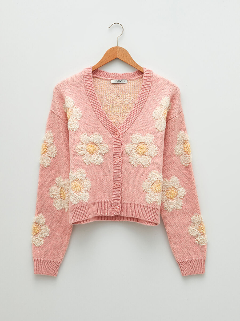 Cardigan Tricotat cu Flori, Mânecă Lungă, Decolteu în V pentru Femei-5