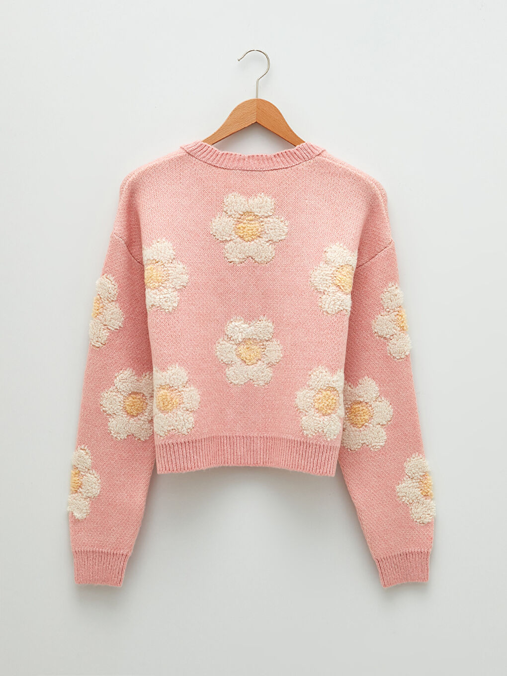 Cardigan Tricotat cu Flori, Mânecă Lungă, Decolteu în V pentru Femei-6