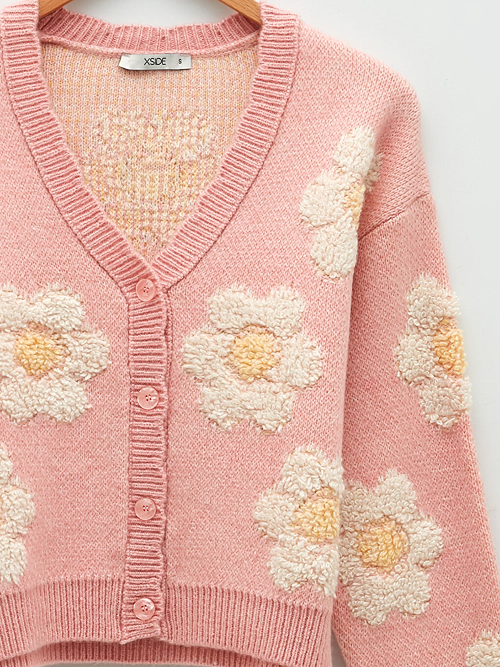 Cardigan Tricotat cu Flori, Mânecă Lungă, Decolteu în V pentru Femei-7