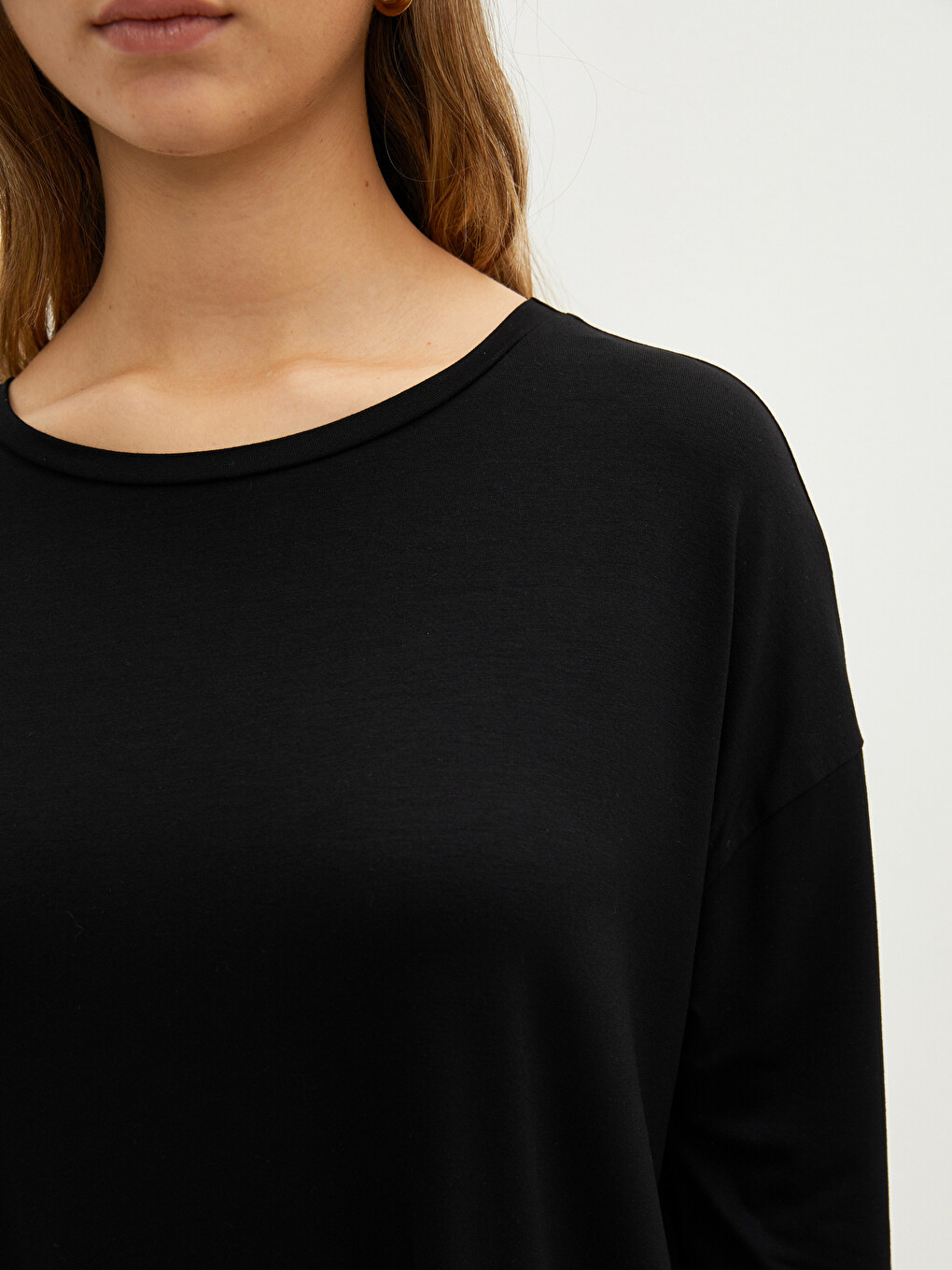 T-shirt pour Femmes Grande Taille Col Rond Droit Manches Longues-4