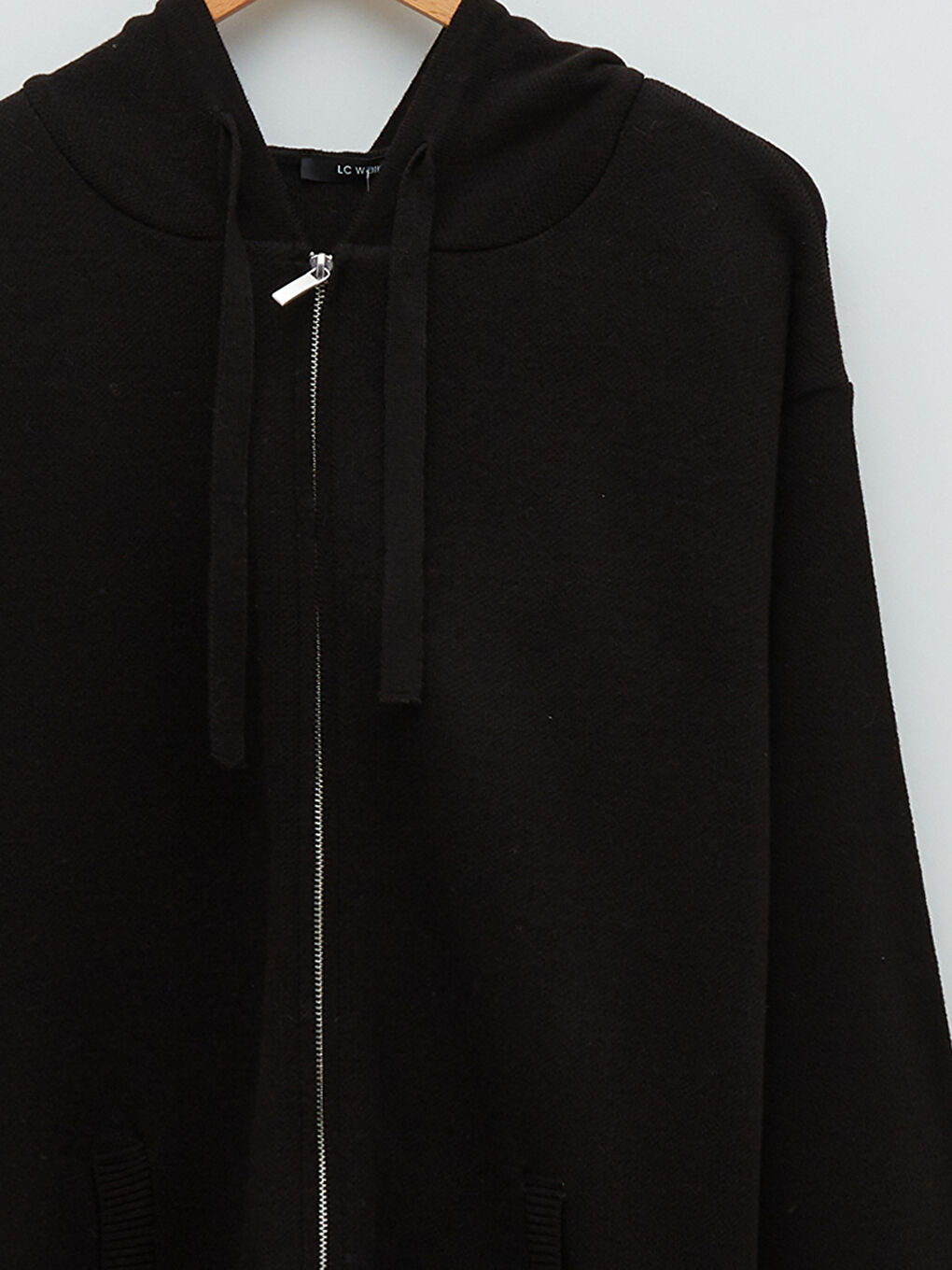 Siyah Büyük Beden Kapüşonlu Düz Uzun Kollu Kadın Triko Hırka-7