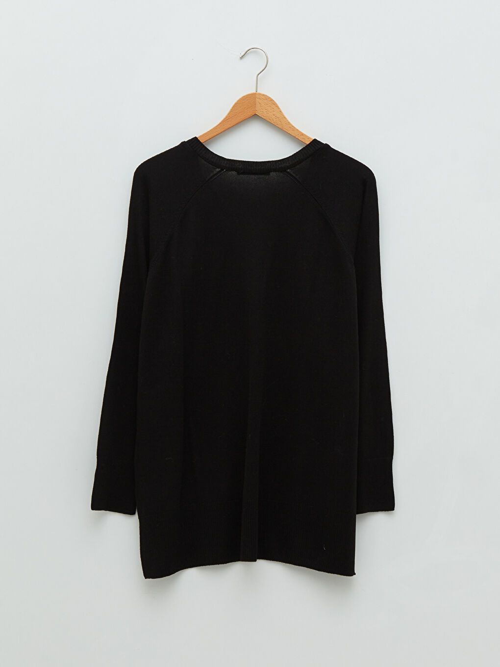 Siyah Büyük Beden V Yaka Düz Uzun Kollu Kadın Triko Kazak-6