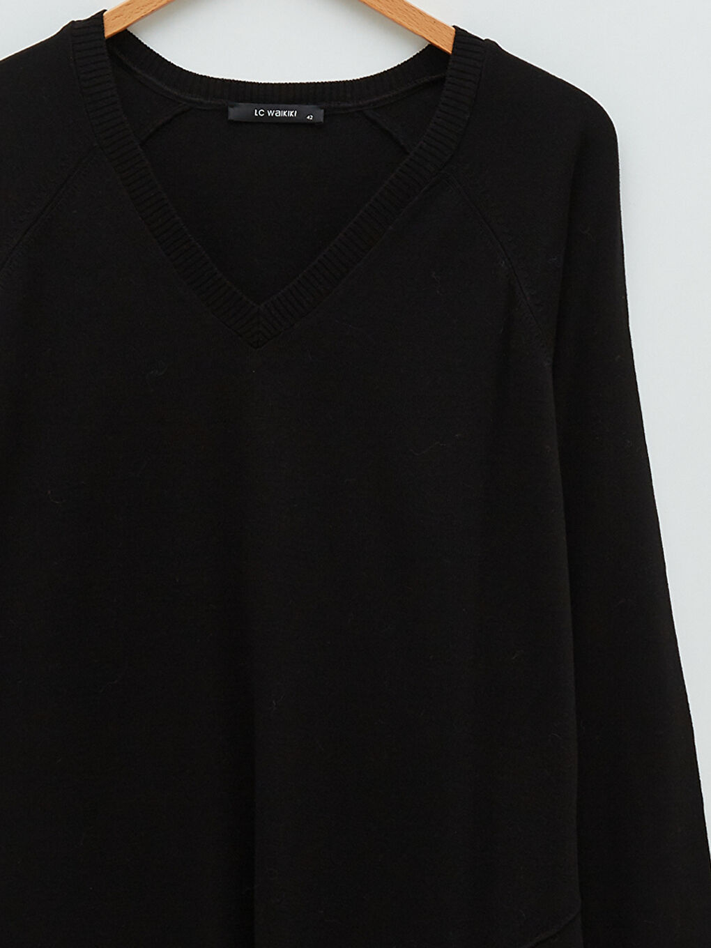Siyah Büyük Beden V Yaka Düz Uzun Kollu Kadın Triko Kazak-7