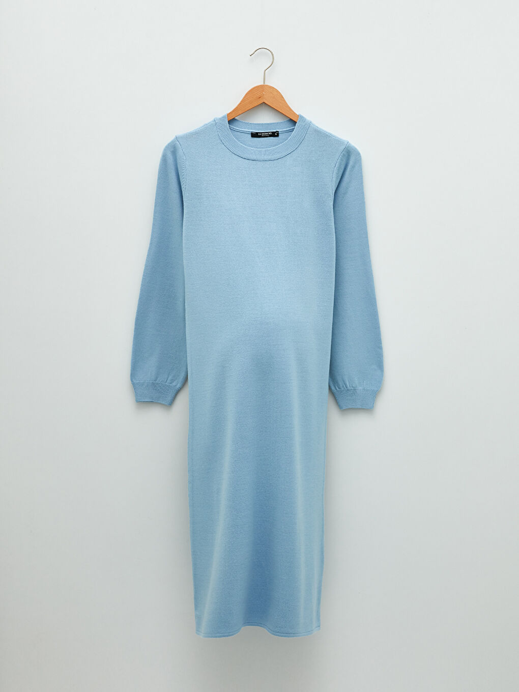 Платье для беременных из трикотажа с круглым вырезом и длинным рукавом-5