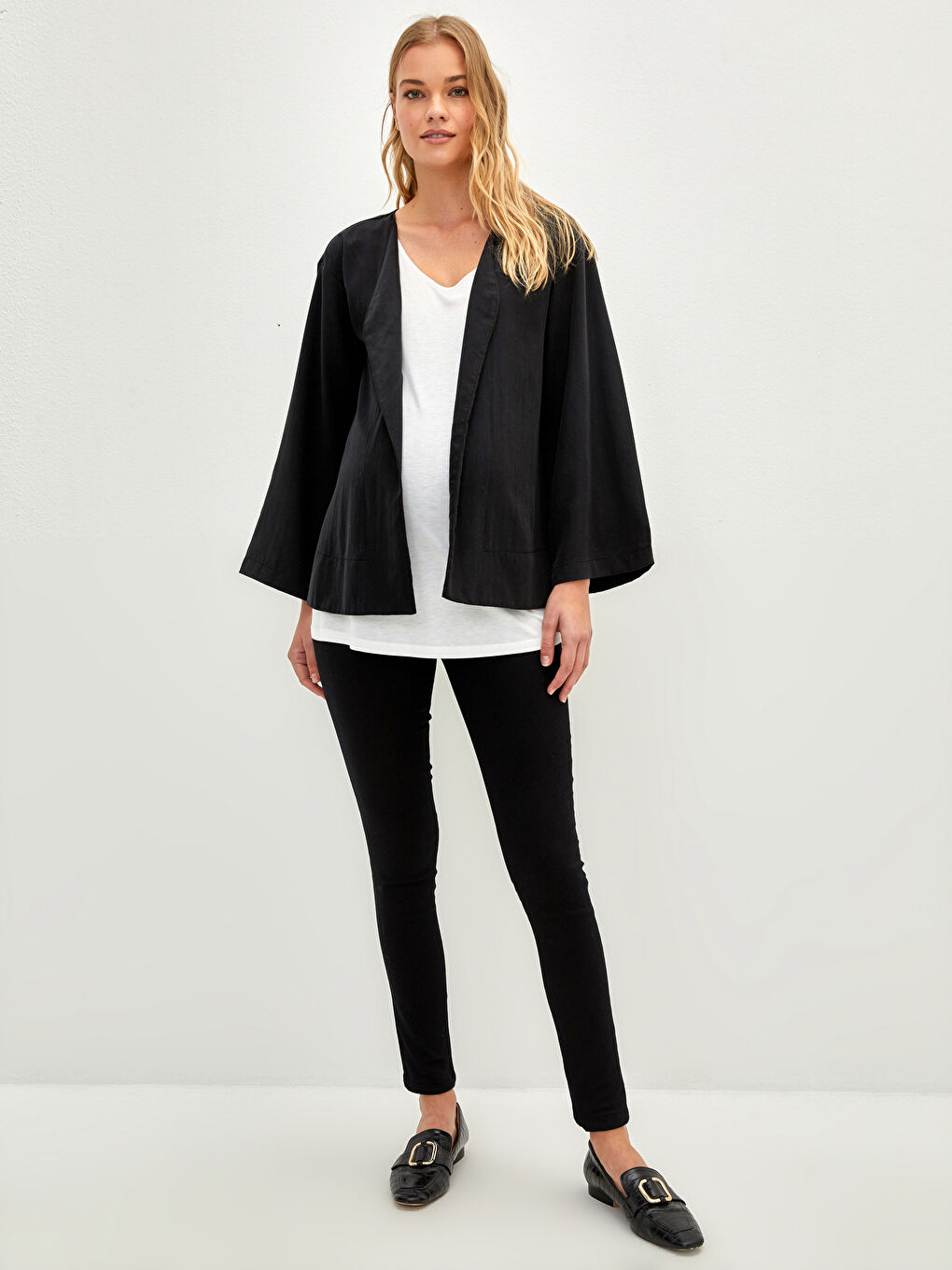 Double Breasted Collar Straight Long Sleeve Maternity Cardigan-1