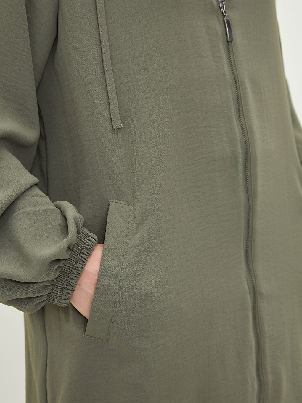 Hooded Plain Long Sleeve Crepe Fabric Women's Cardigan-2