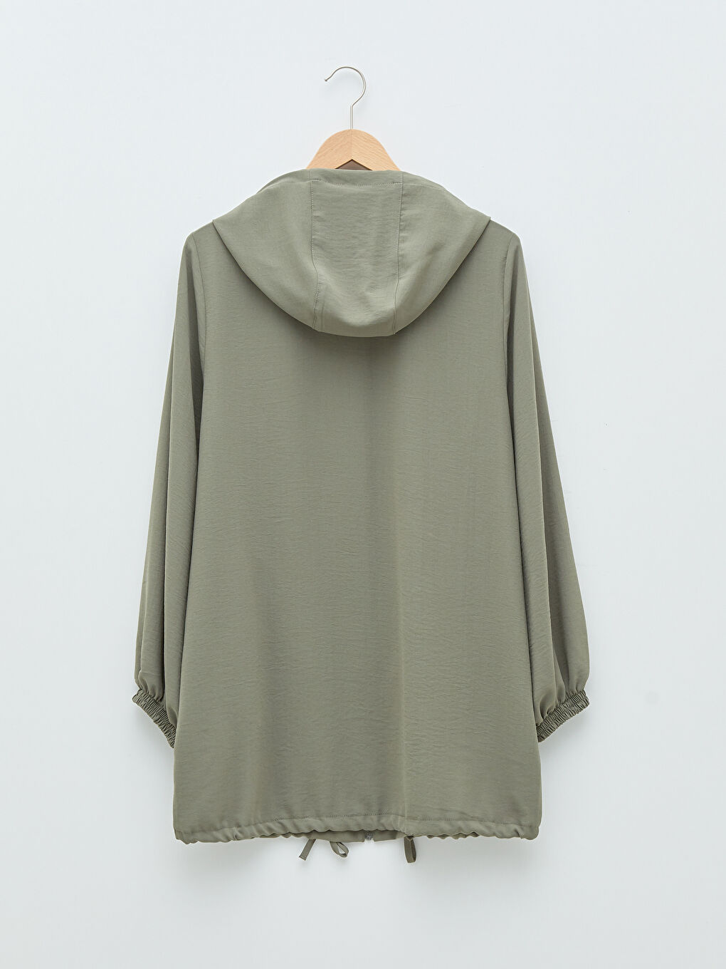Hooded Plain Long Sleeve Crepe Fabric Women's Cardigan-5