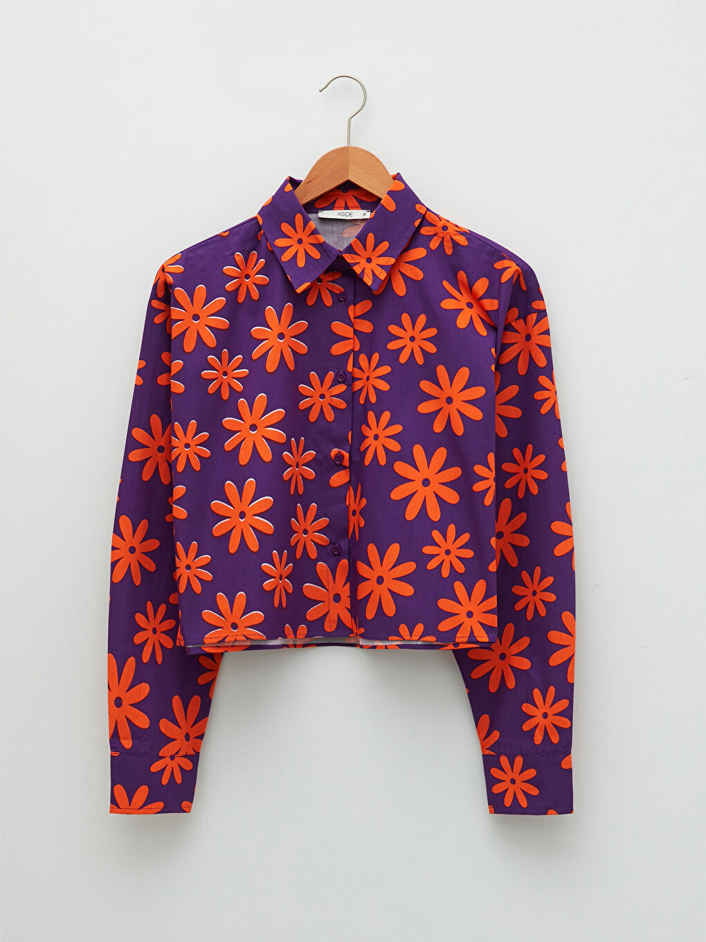 Front Button Closure Floral Long Sleeve Poplin Women's Shirt-5