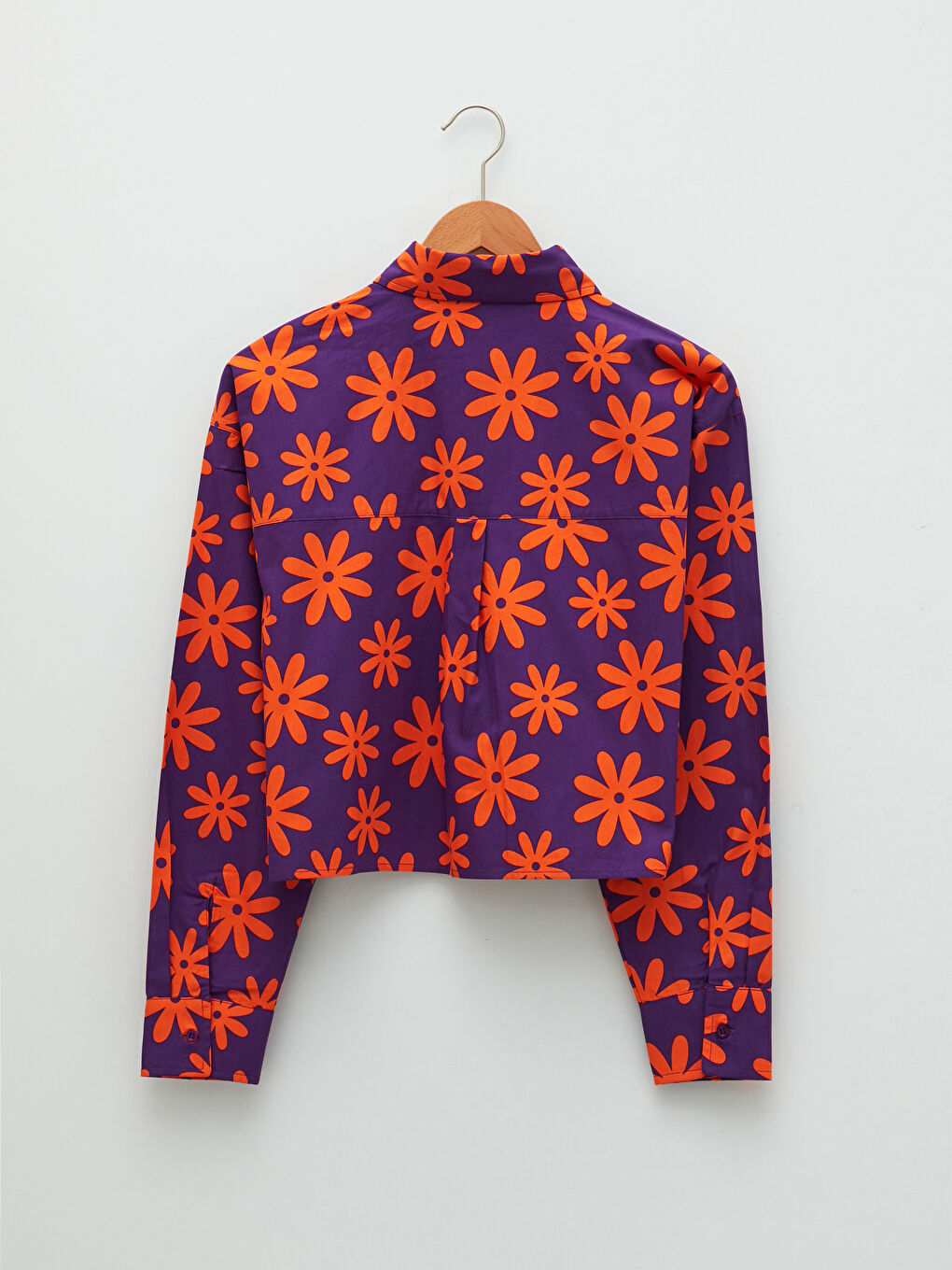 Front Button Closure Floral Long Sleeve Poplin Women's Shirt-6