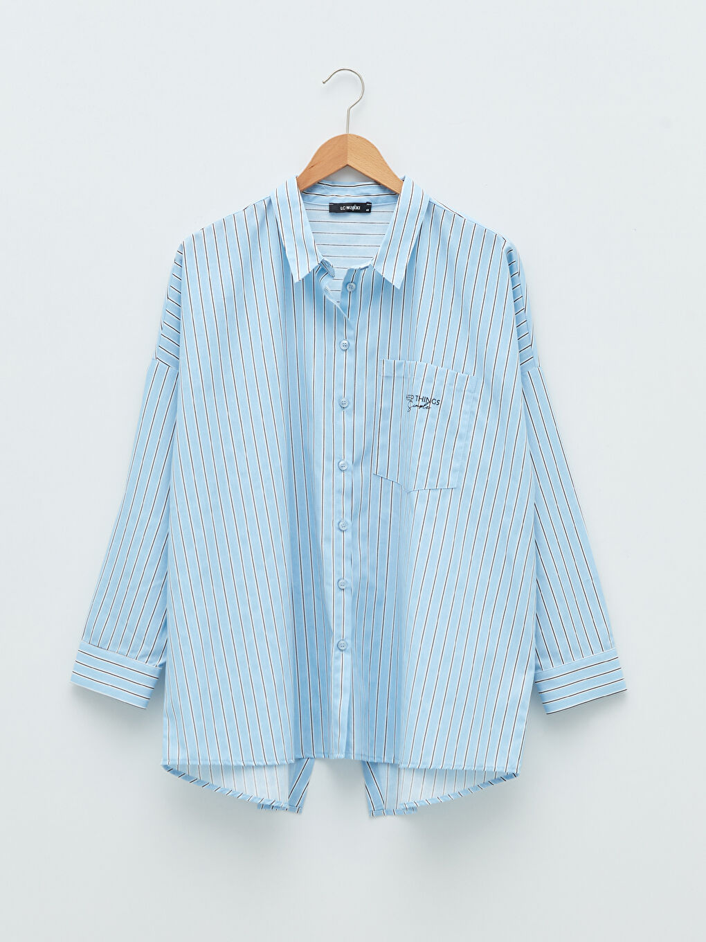 Large Size Front Button Closure Striped Long Sleeve Poplin Women's Shirt -W1IQ20Z8-LEN