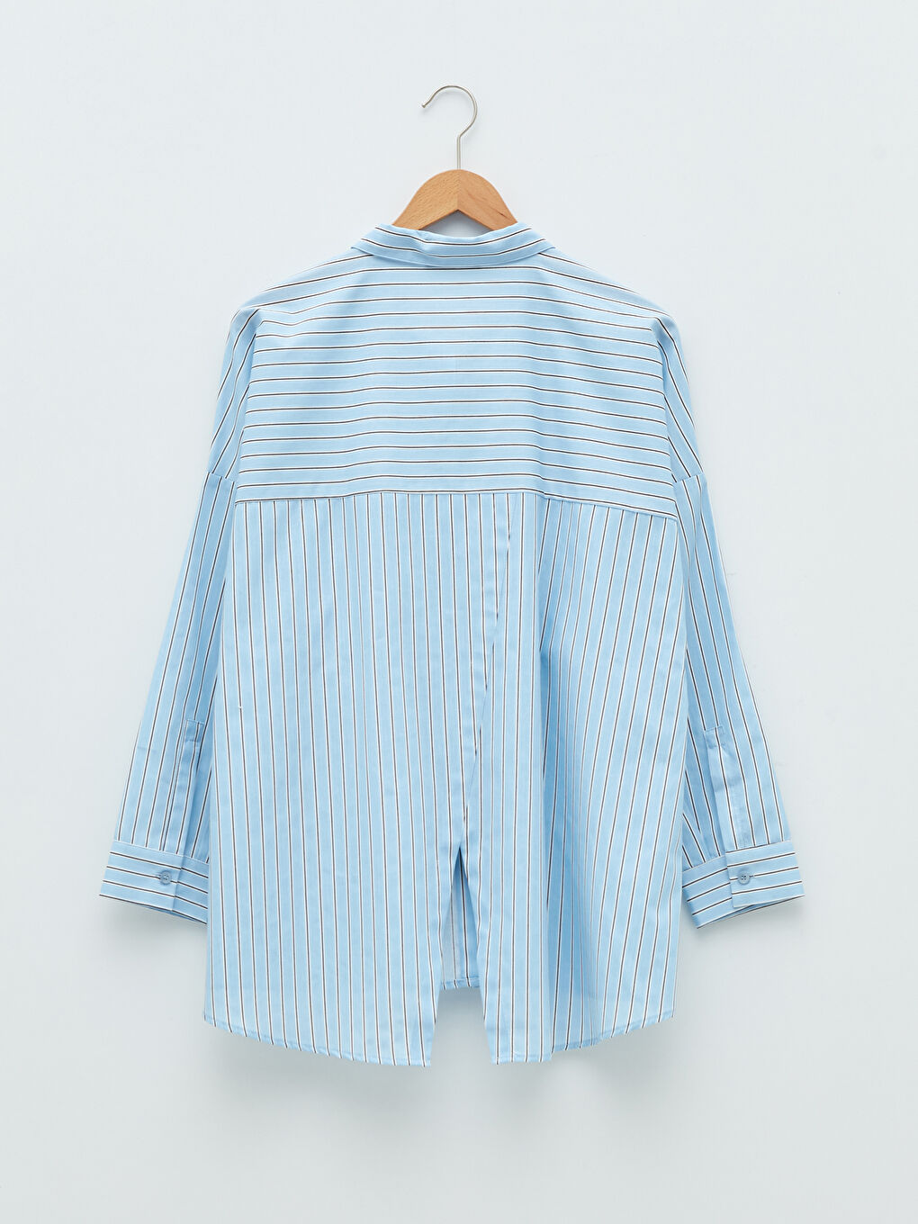 Large Size Front Button Closure Striped Long Sleeve Poplin Women's Shirt -W1IQ20Z8-LEN