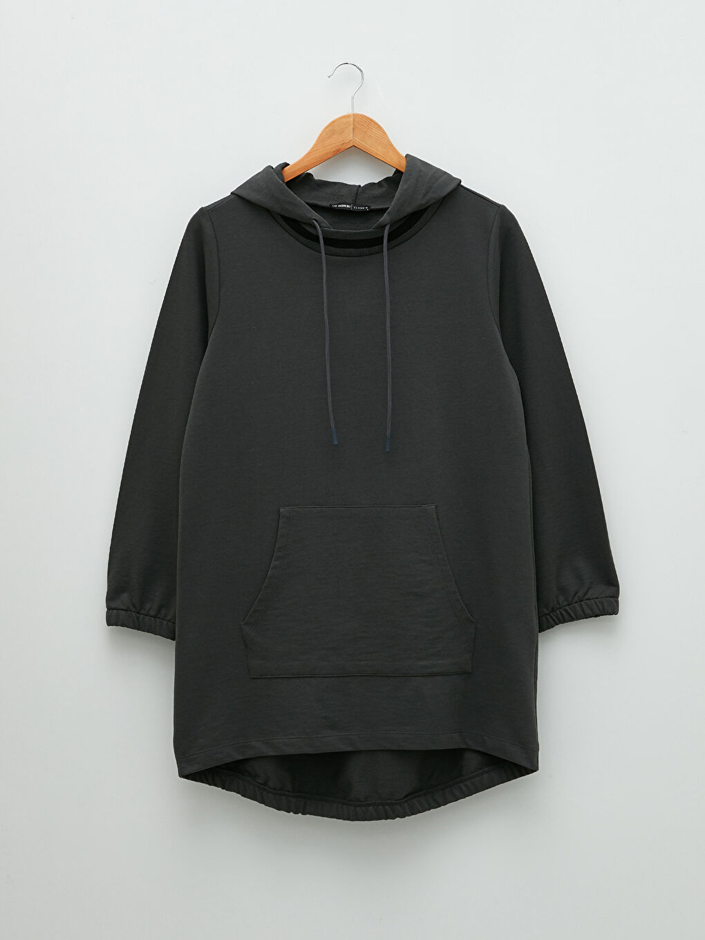 Gri Kapüşonlu Düz Uzun Kollu Kadın Sweatshirt Tunik-6