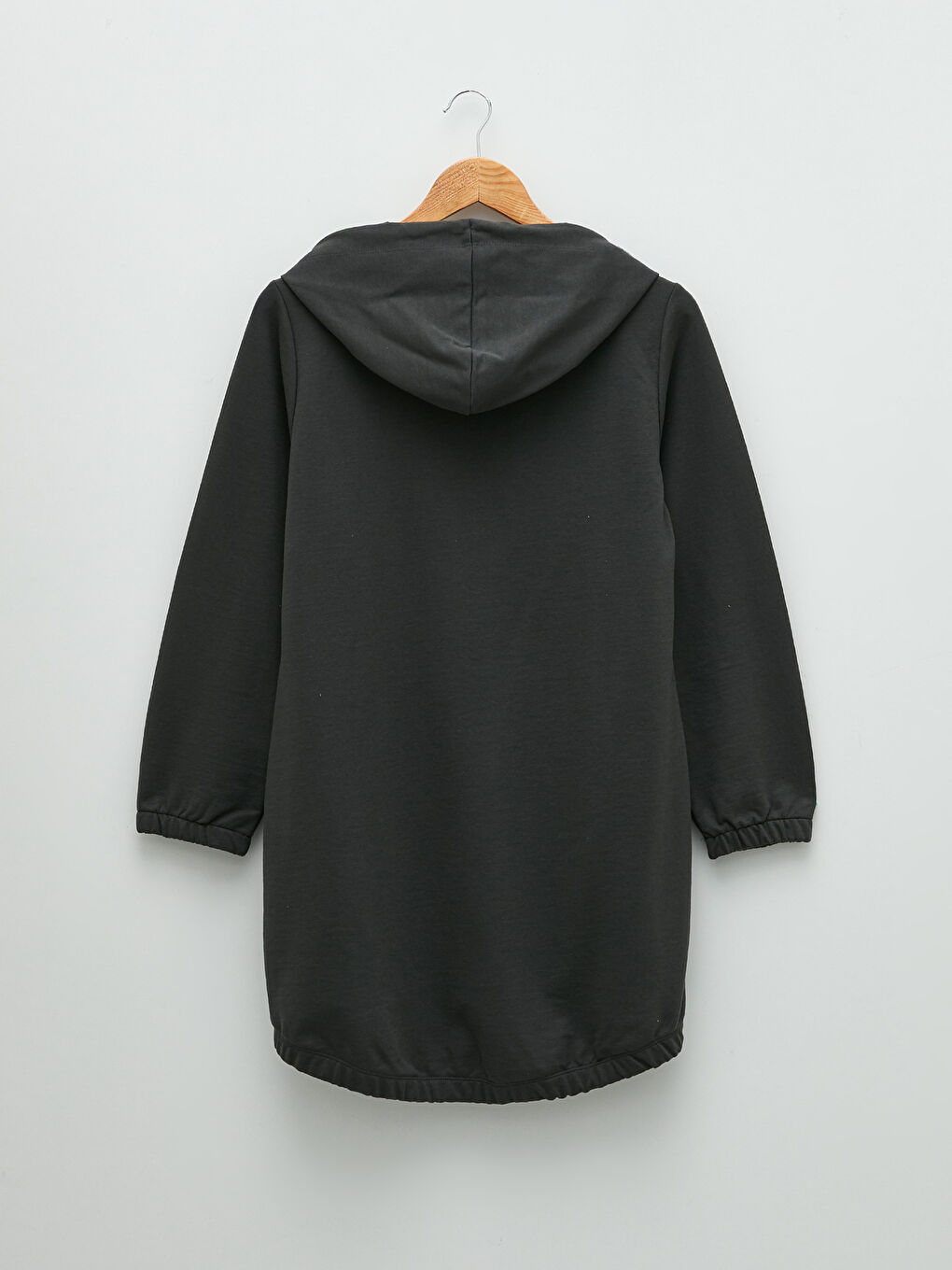 Gri Kapüşonlu Düz Uzun Kollu Kadın Sweatshirt Tunik-7