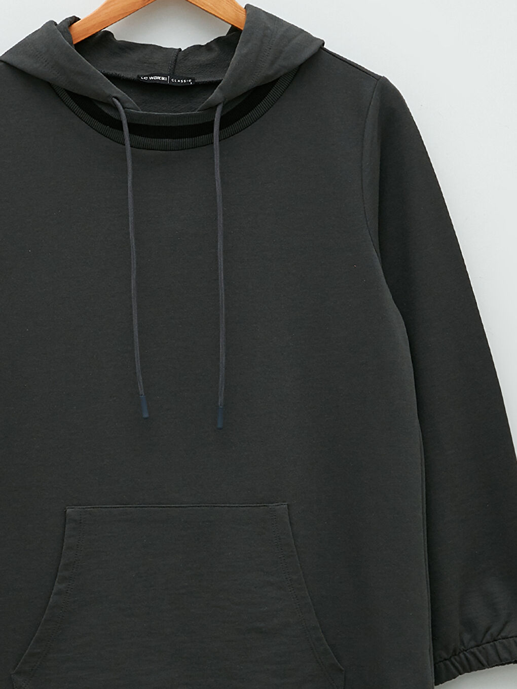 Gri Kapüşonlu Düz Uzun Kollu Kadın Sweatshirt Tunik-8