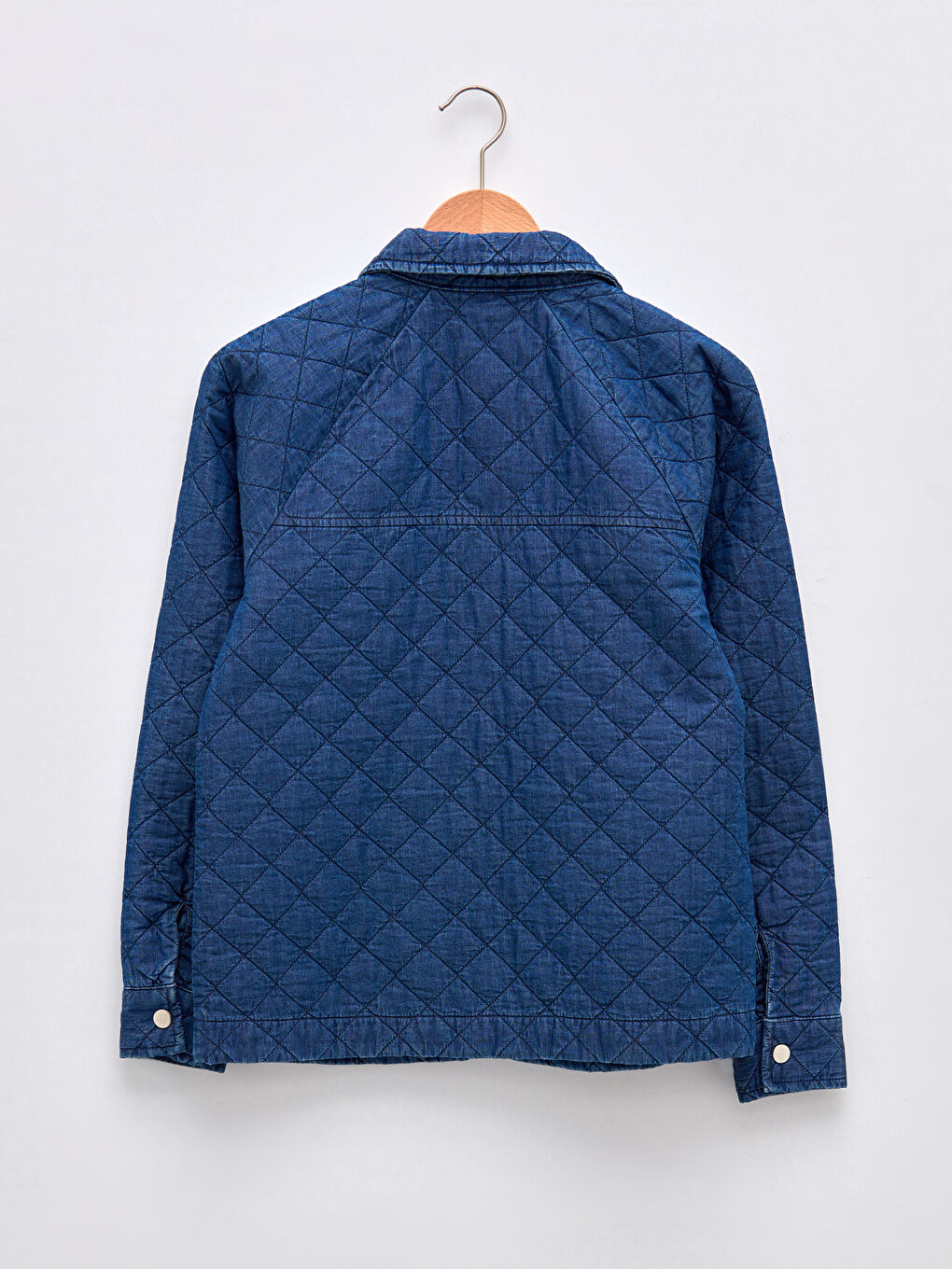 İndigo Gömlek Yaka Kapitone Desenli Cep Detaylı Uzun Kollu Kadın Jean Ceket-6