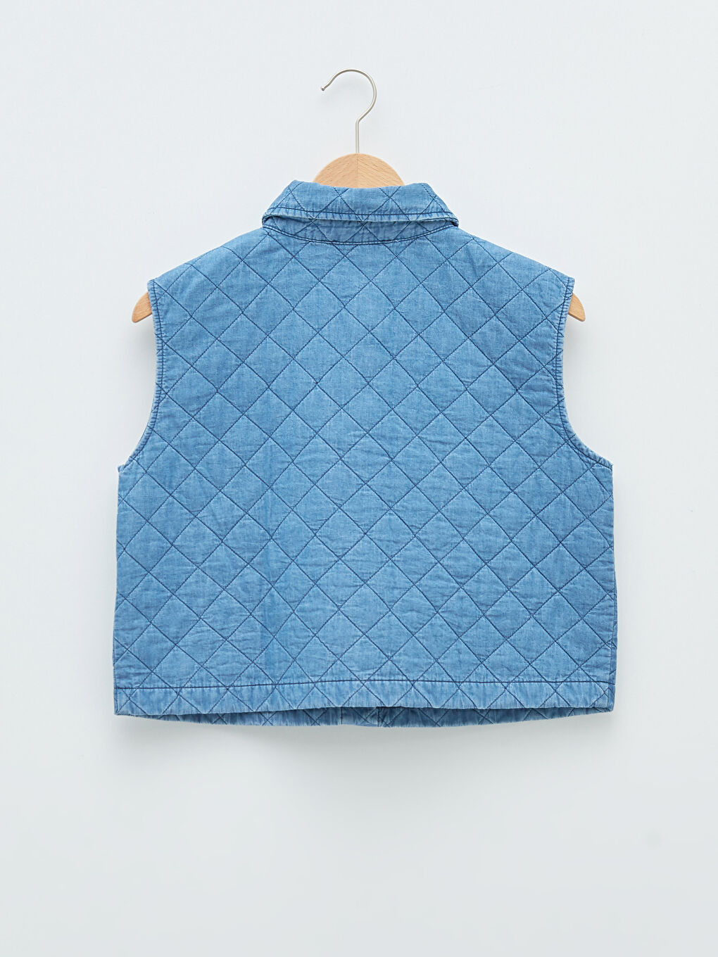 Vestă din Denim Matlasată din Bumbac pentru Femei cu Guler de Cămașă-6