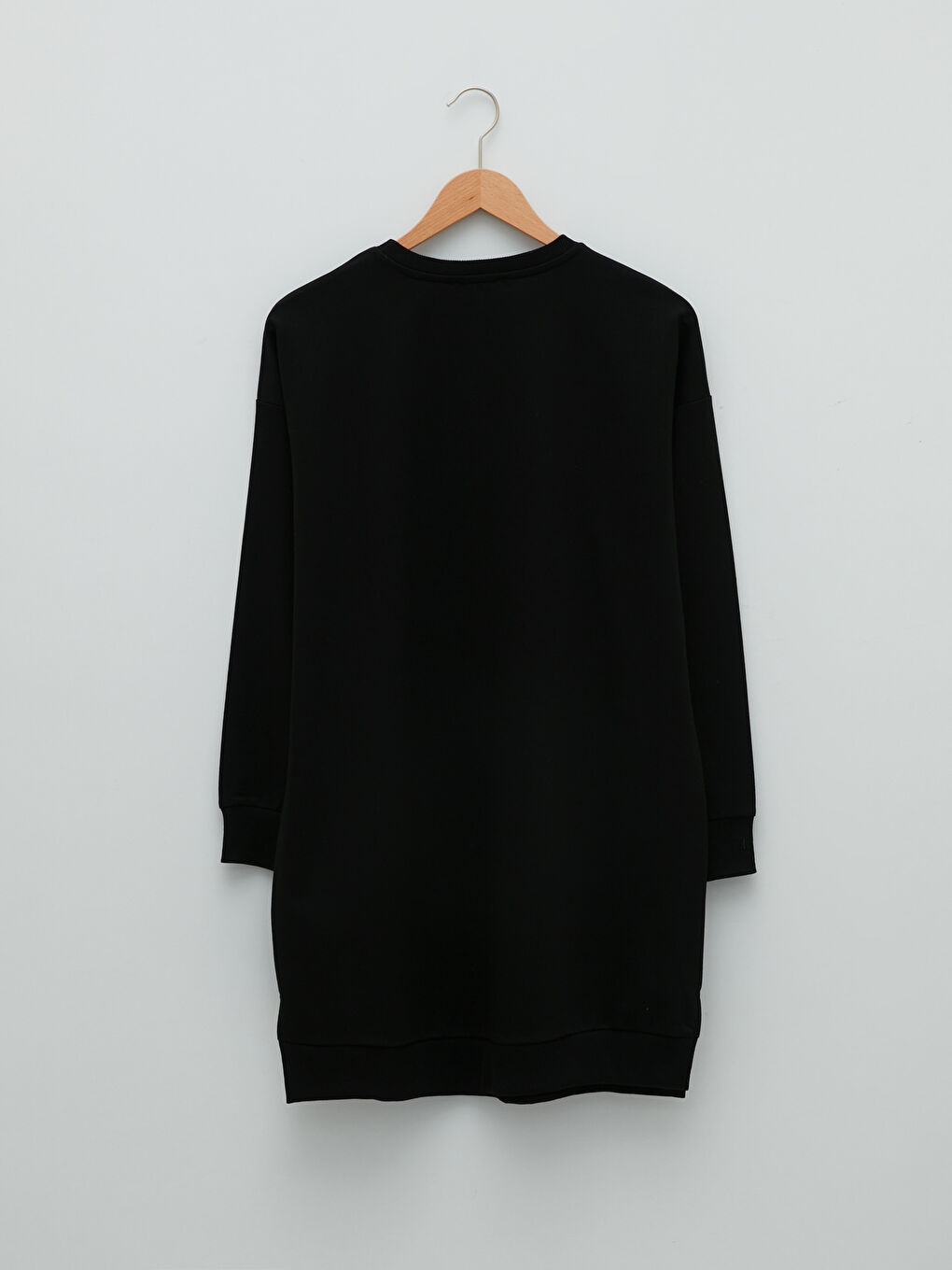 Siyah Bisiklet Yaka Baskılı Uzun Kollu Kadın Sweatshirt Tunik-5