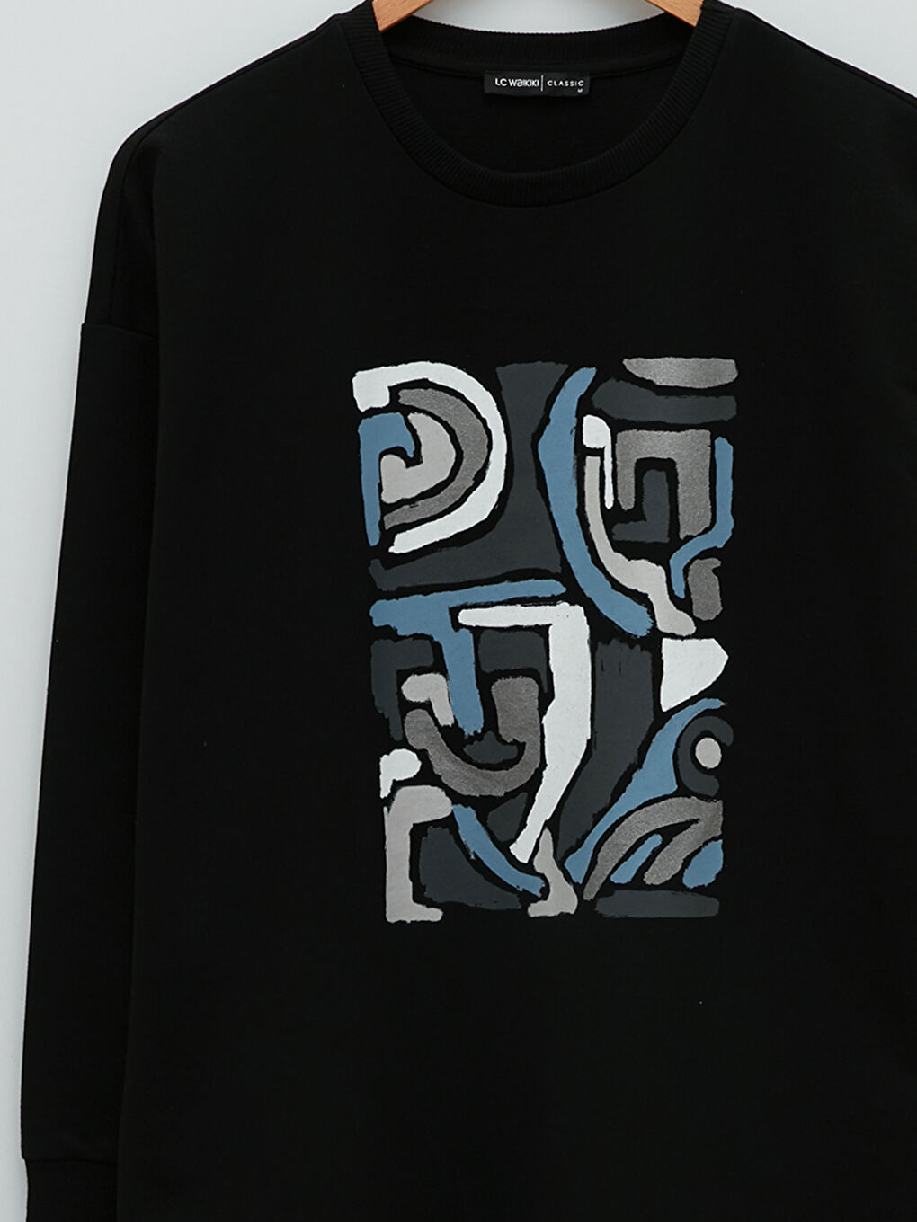 Siyah Bisiklet Yaka Baskılı Uzun Kollu Kadın Sweatshirt Tunik-6