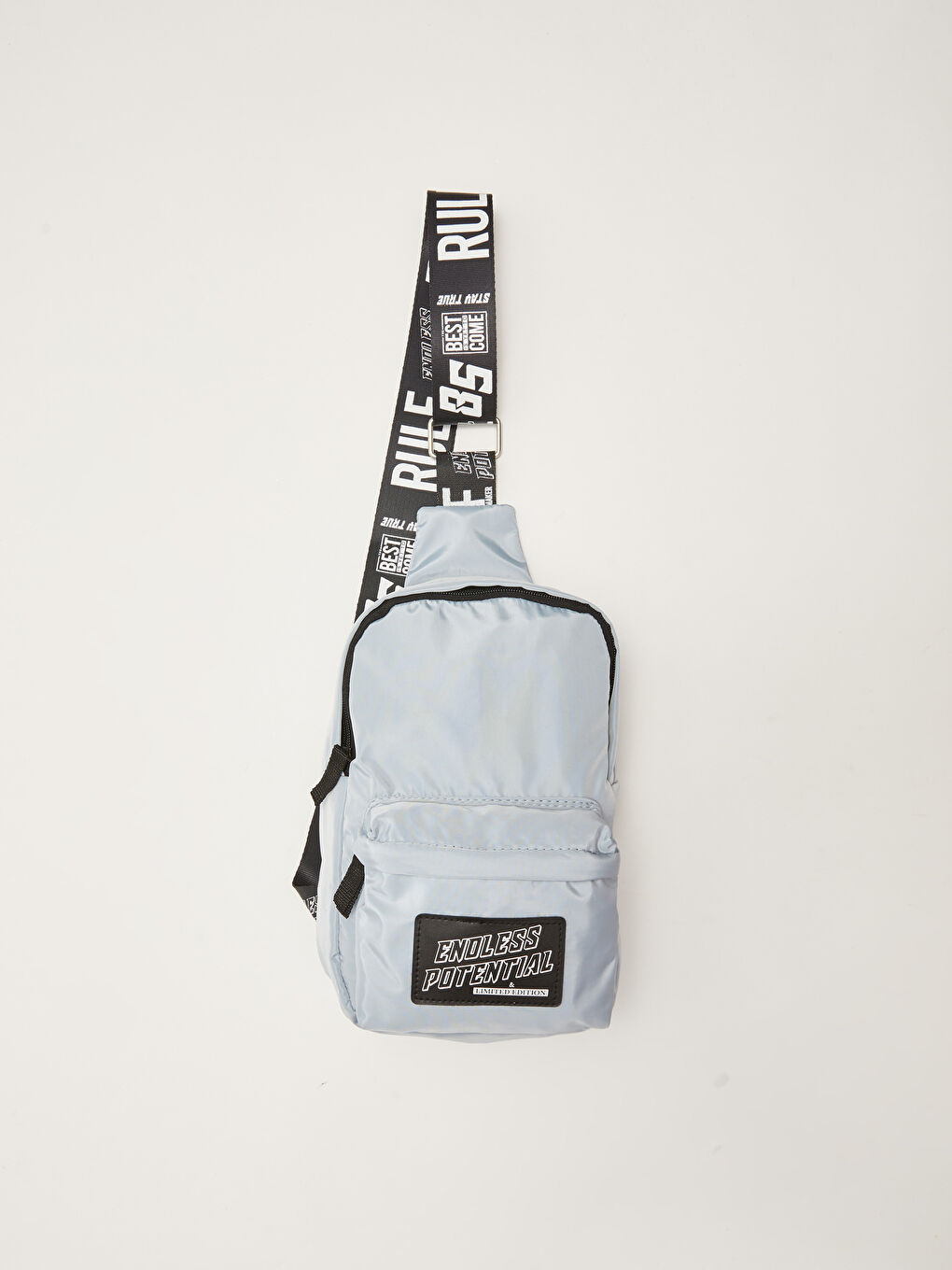 Mavi Slogan Baskılı Paraşüt Kumaş Kadın Sırt ve Vücut Çantası-2