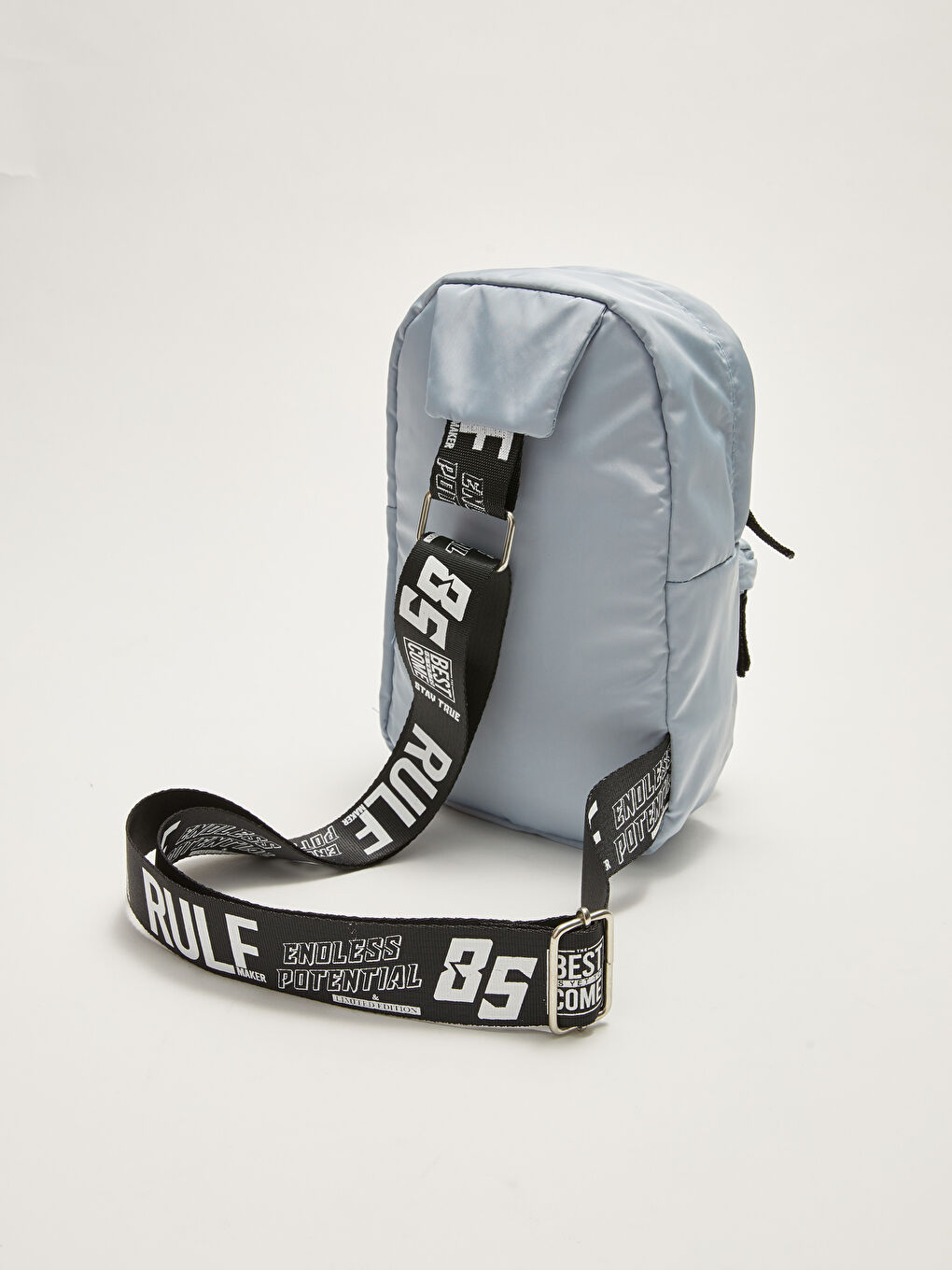 Mavi Slogan Baskılı Paraşüt Kumaş Kadın Sırt ve Vücut Çantası-3