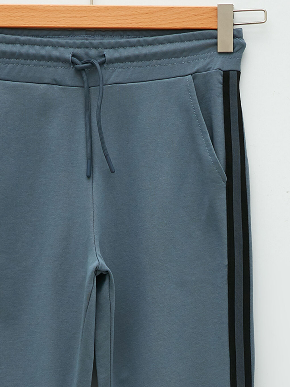 İndigo Beli Lastikli Düz Şerit Detaylı Kadın Eşofman Altı-6