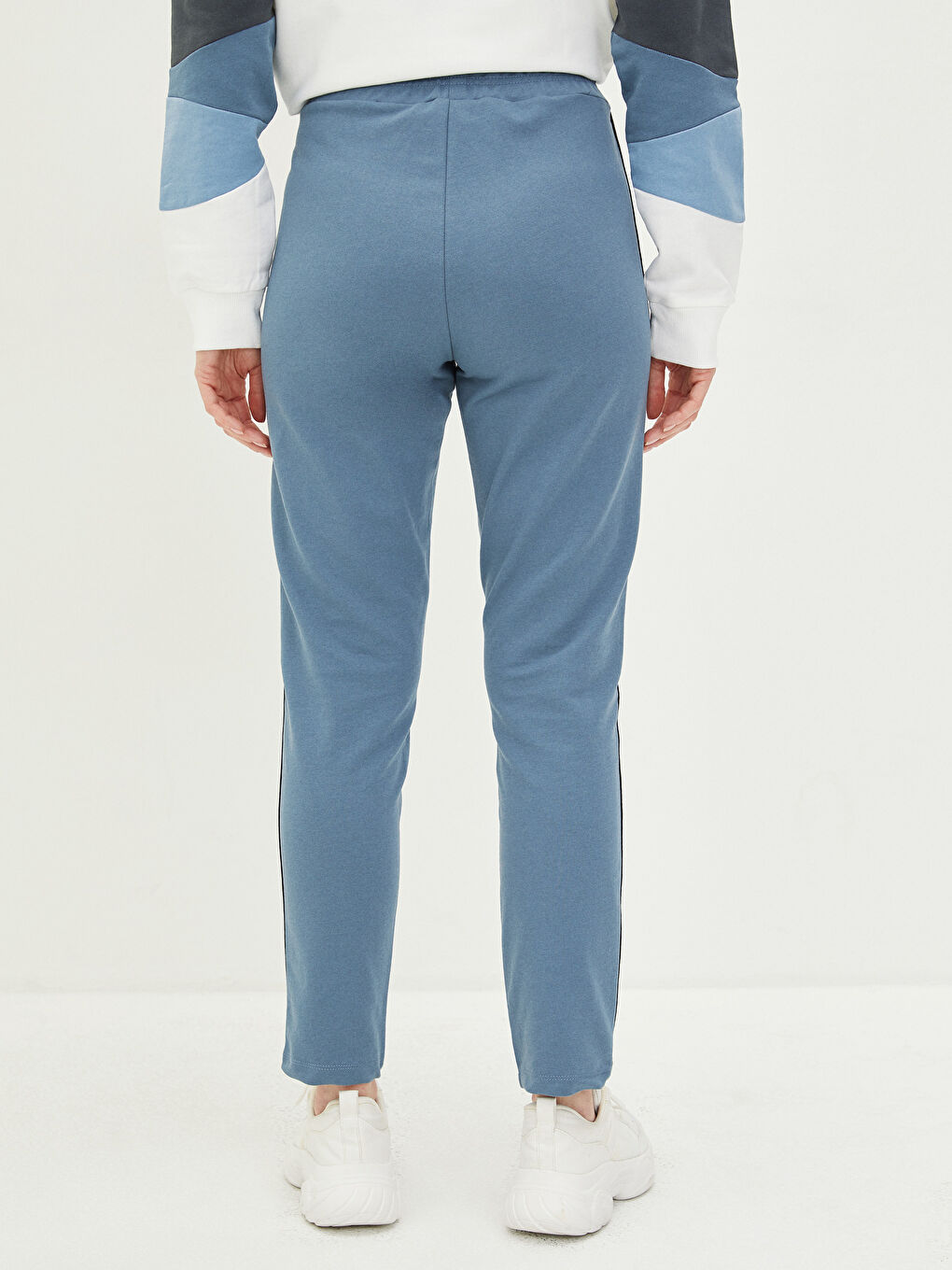 İndigo Beli Lastikli Düz Şerit Detaylı Kadın Eşofman Altı-2