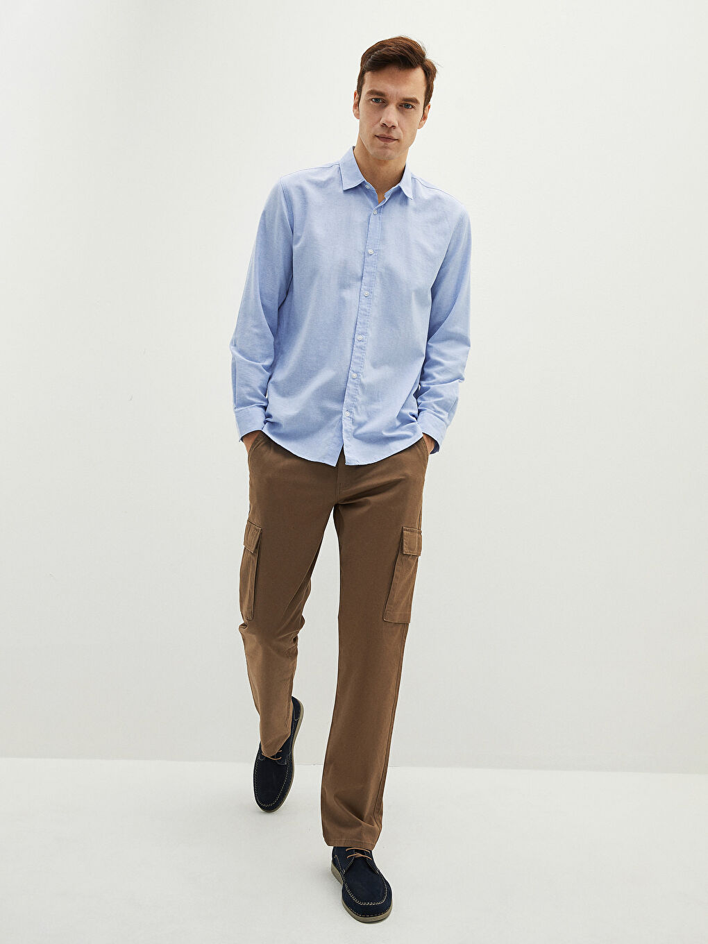 Kahverengi Geniş Kalıp Gabardin Erkek Pantolon-3