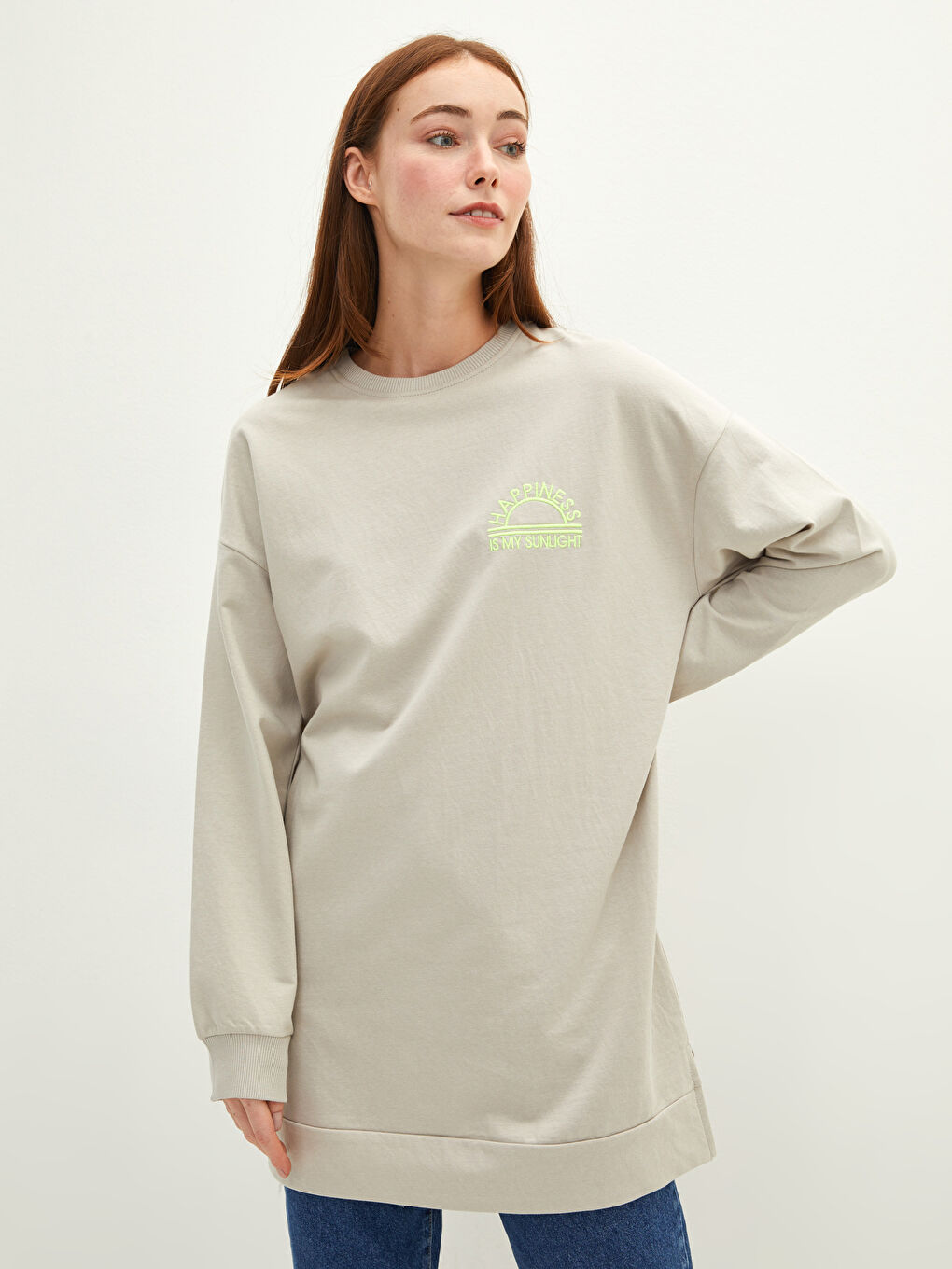 Crew Neck Embroidered Long Sleeve Women's Sweatshirt Tunic-1