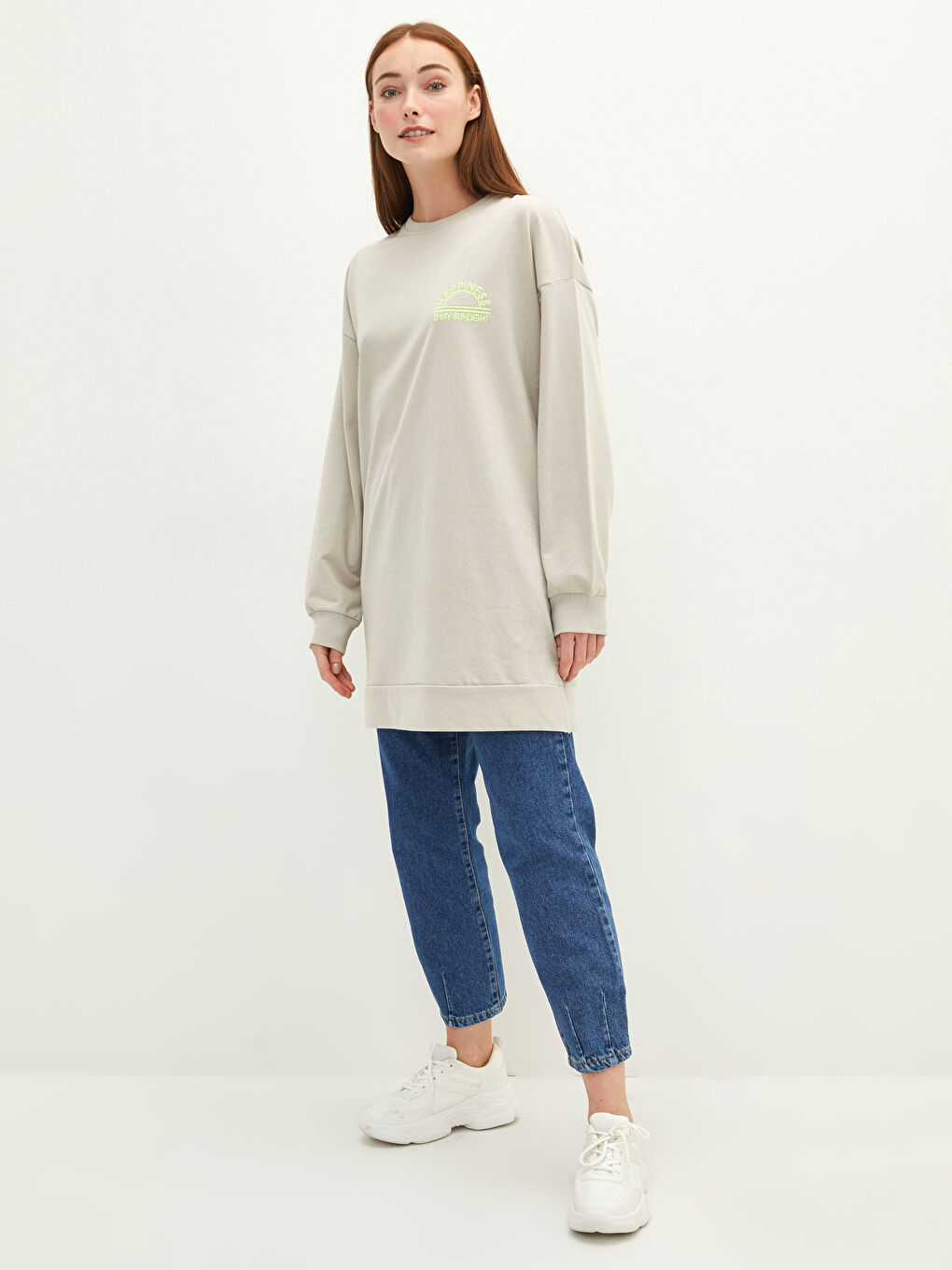 Crew Neck Embroidered Long Sleeve Women's Sweatshirt Tunic-2