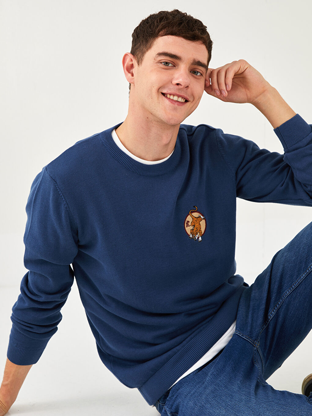 İndigo Bisiklet Yaka Erkek Triko Kazak