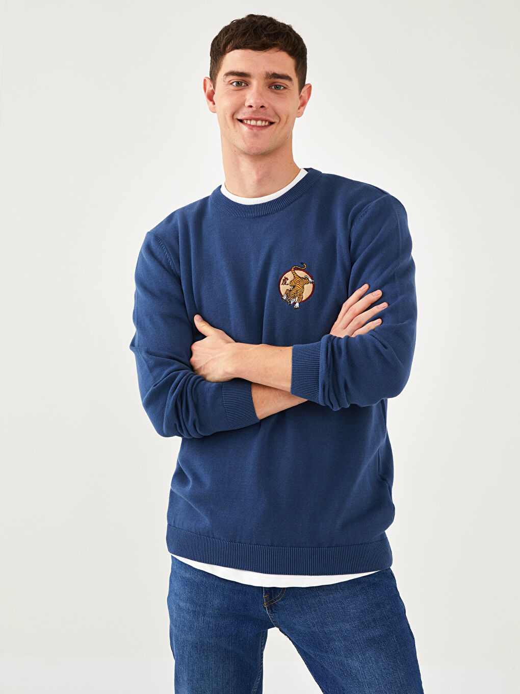 İndigo Bisiklet Yaka Erkek Triko Kazak-1