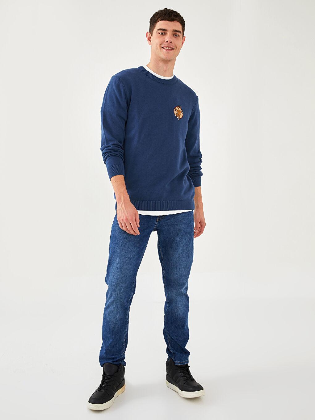 İndigo Bisiklet Yaka Erkek Triko Kazak-3