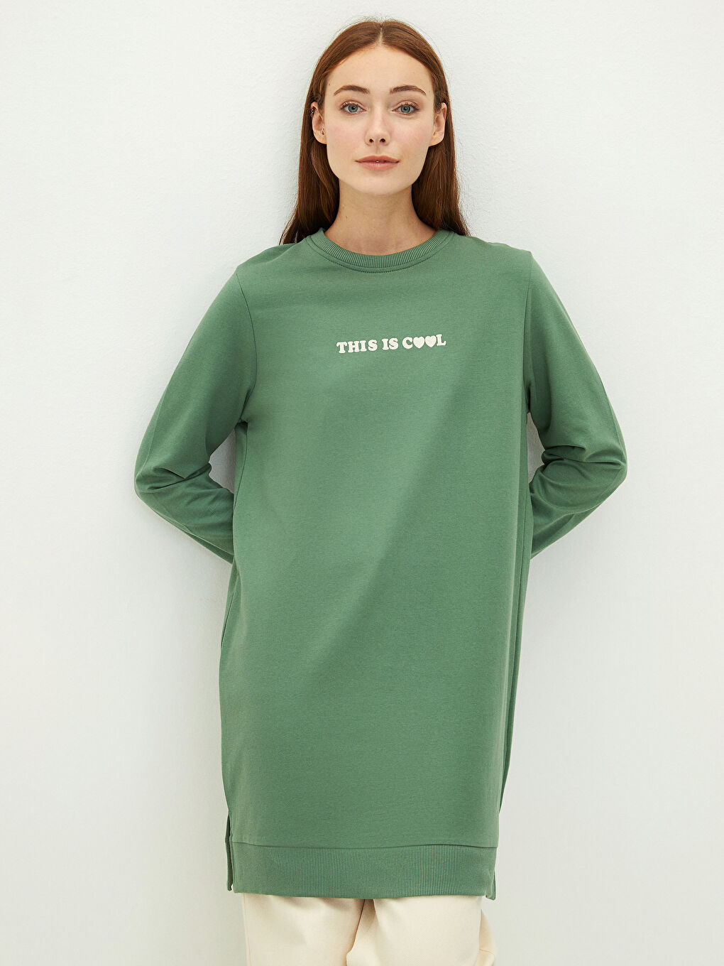 Crew Neck Printed Long Sleeve Women's Sweatshirt Tunic