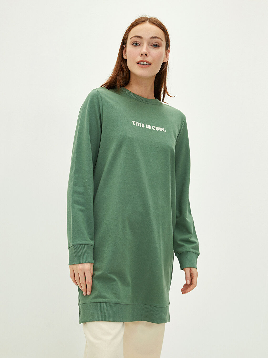 Crew Neck Printed Long Sleeve Women's Sweatshirt Tunic-1