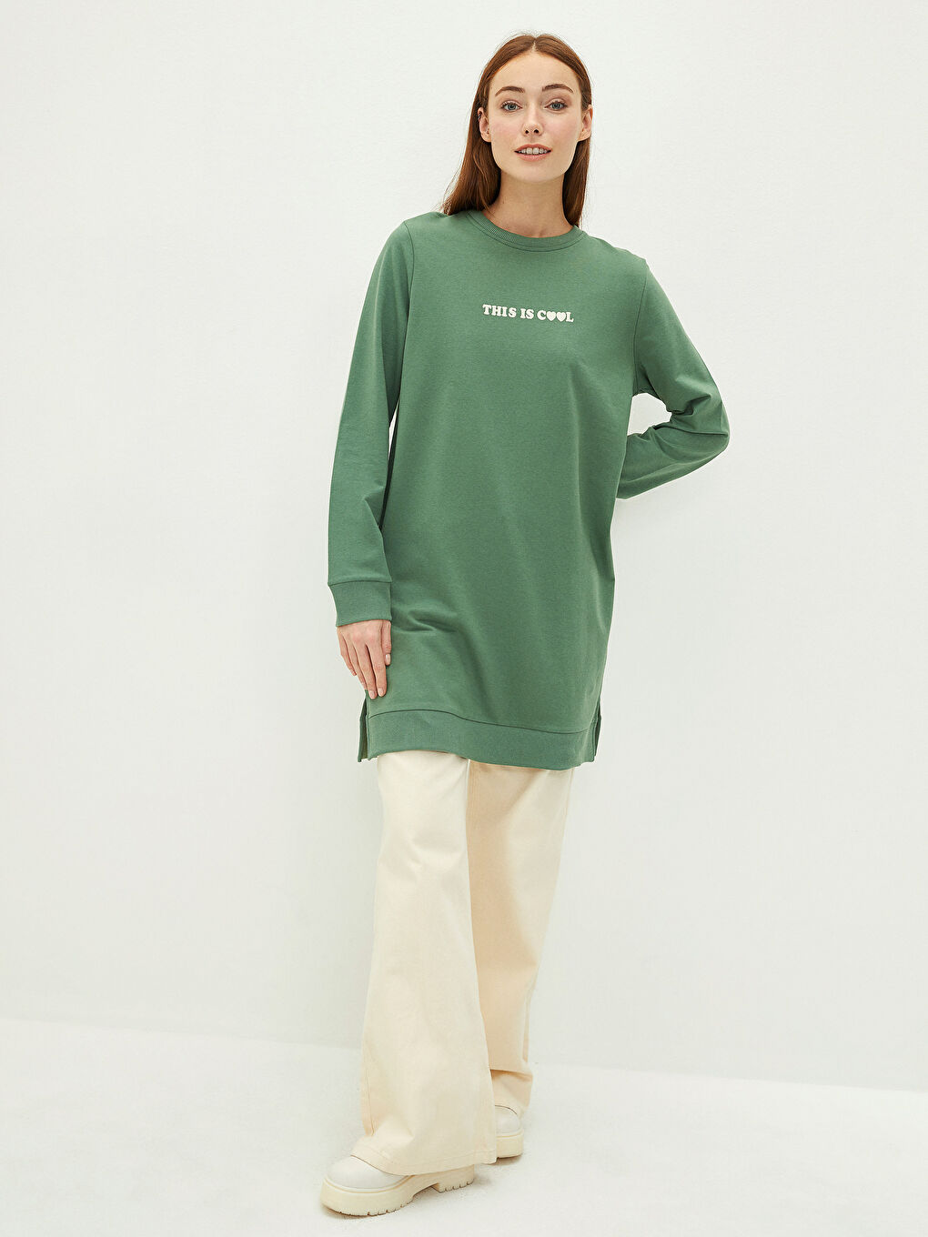 Crew Neck Printed Long Sleeve Women's Sweatshirt Tunic-3