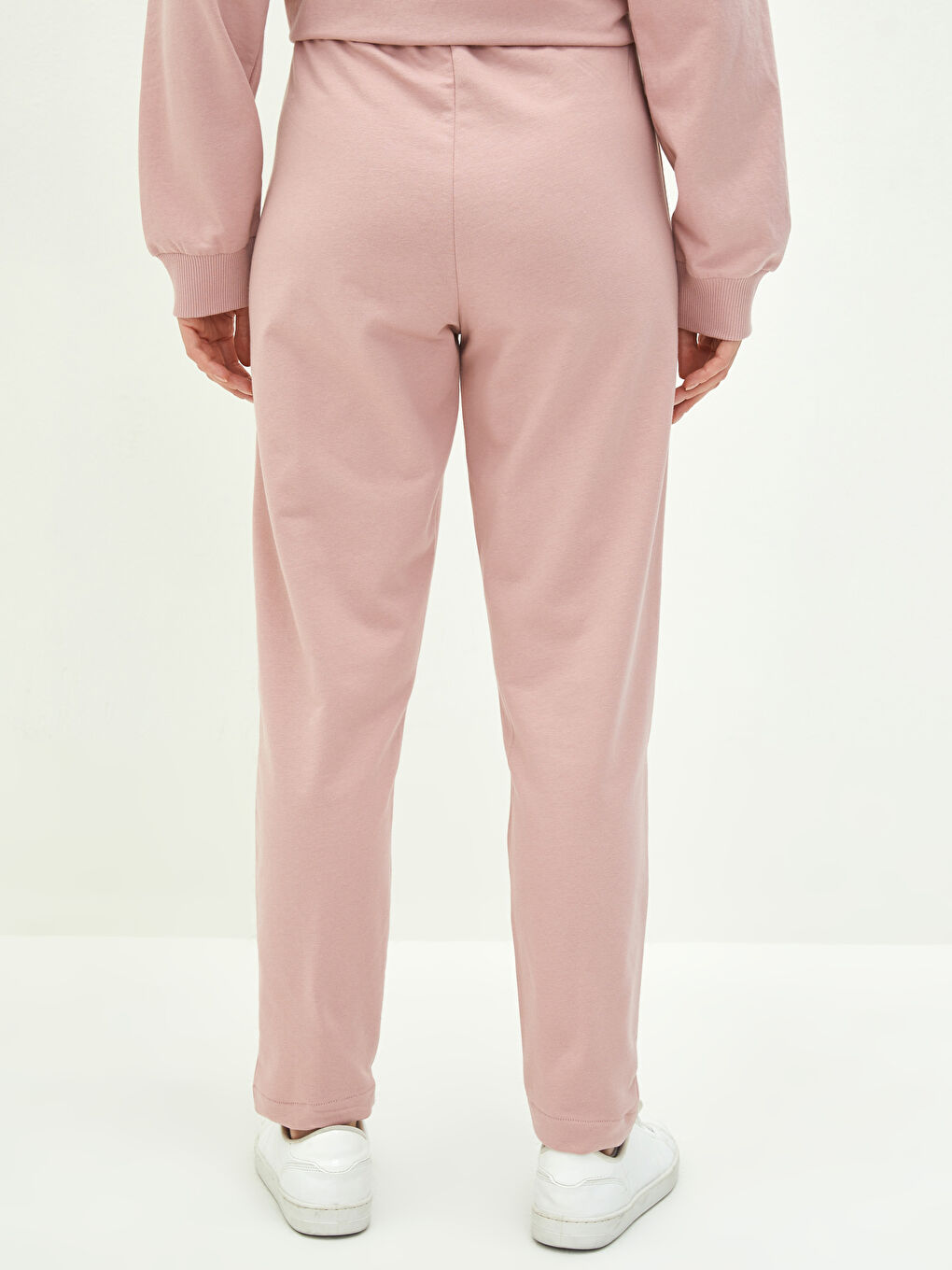 Pembe Kadın Beli Lastikli Düz Eşofman Altı-3