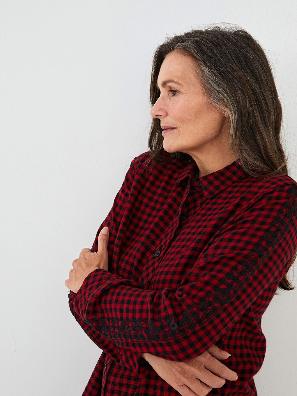 Plaid Long Sleeve Women's Shirt Tunic -W1IR22Z8-LPA