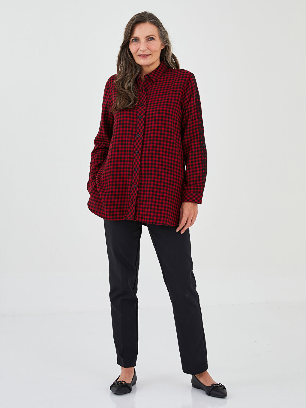 Plaid Long Sleeve Women's Shirt Tunic -W1IR22Z8-LPA
