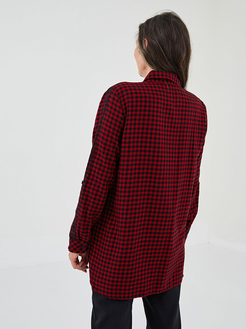 Plaid Long Sleeve Women's Shirt Tunic -W1IR22Z8-LPA