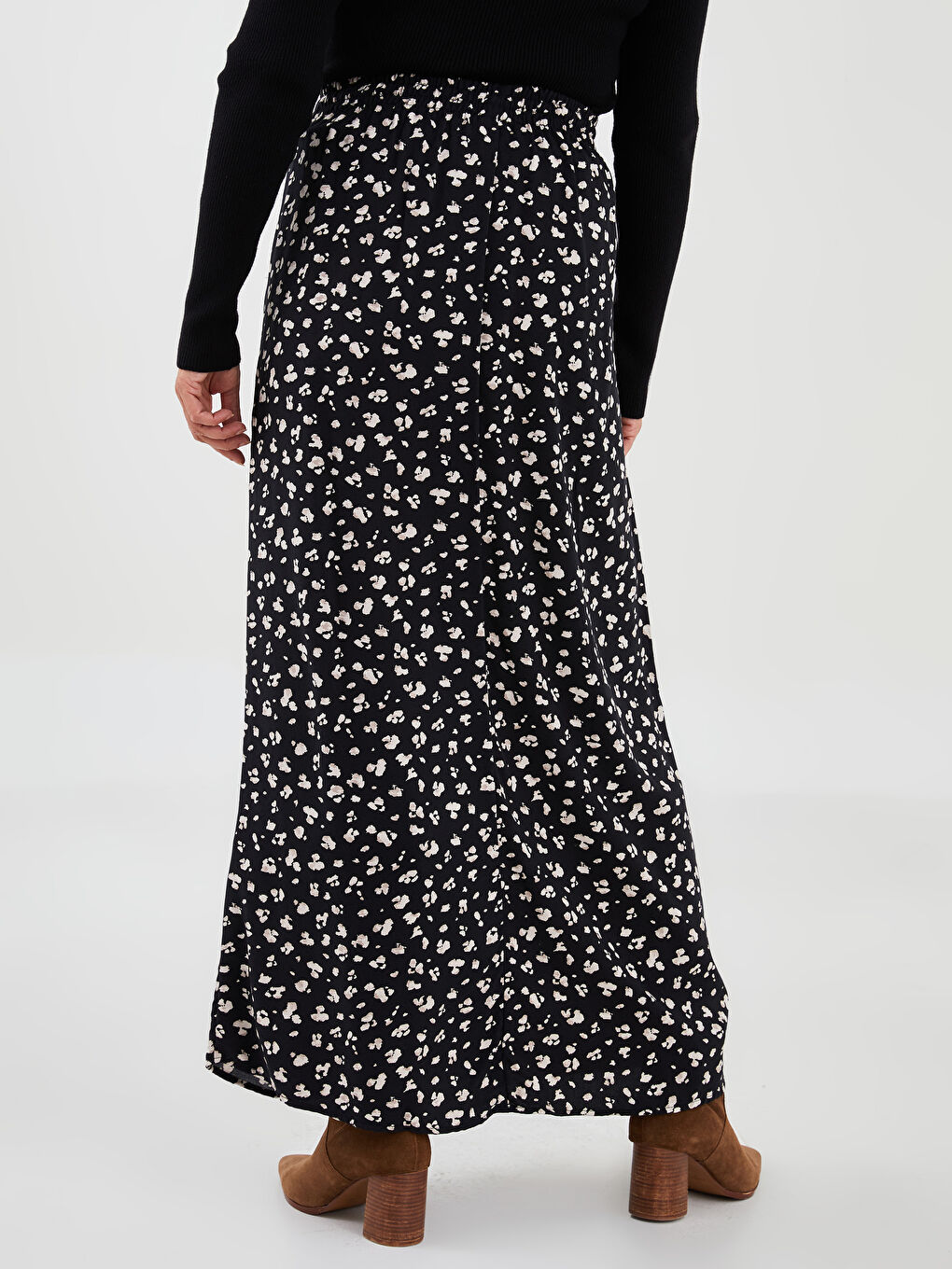 Elastic Waist Tie Detail Patterned A-Line Viscose Women's Skirt-4
