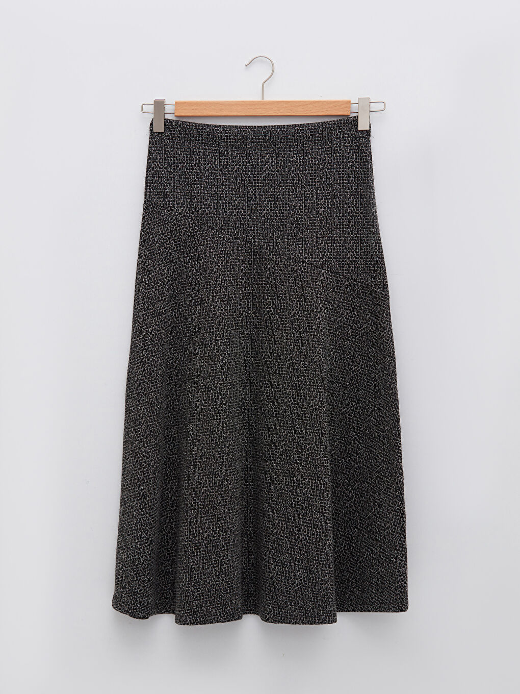 Gri Beli Lastikli Desenli Kadın Kloş Etek-4