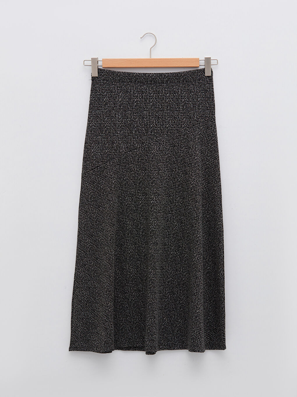 Gri Beli Lastikli Desenli Kadın Kloş Etek-5