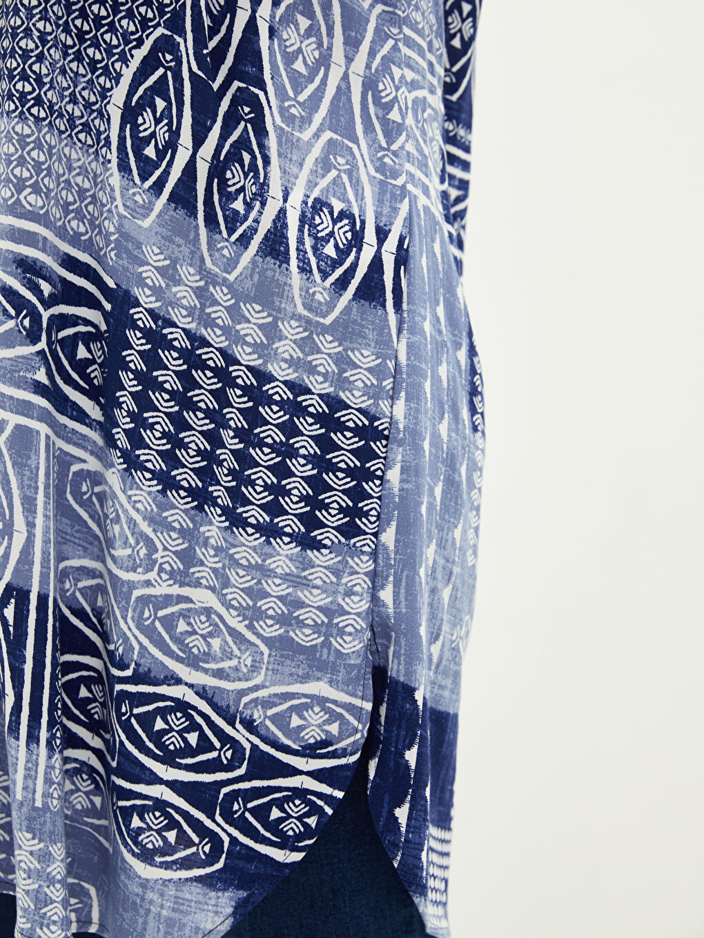 Mavi Desenli Uzun Kollu Viskon Kadın Gömlek Tunik-3