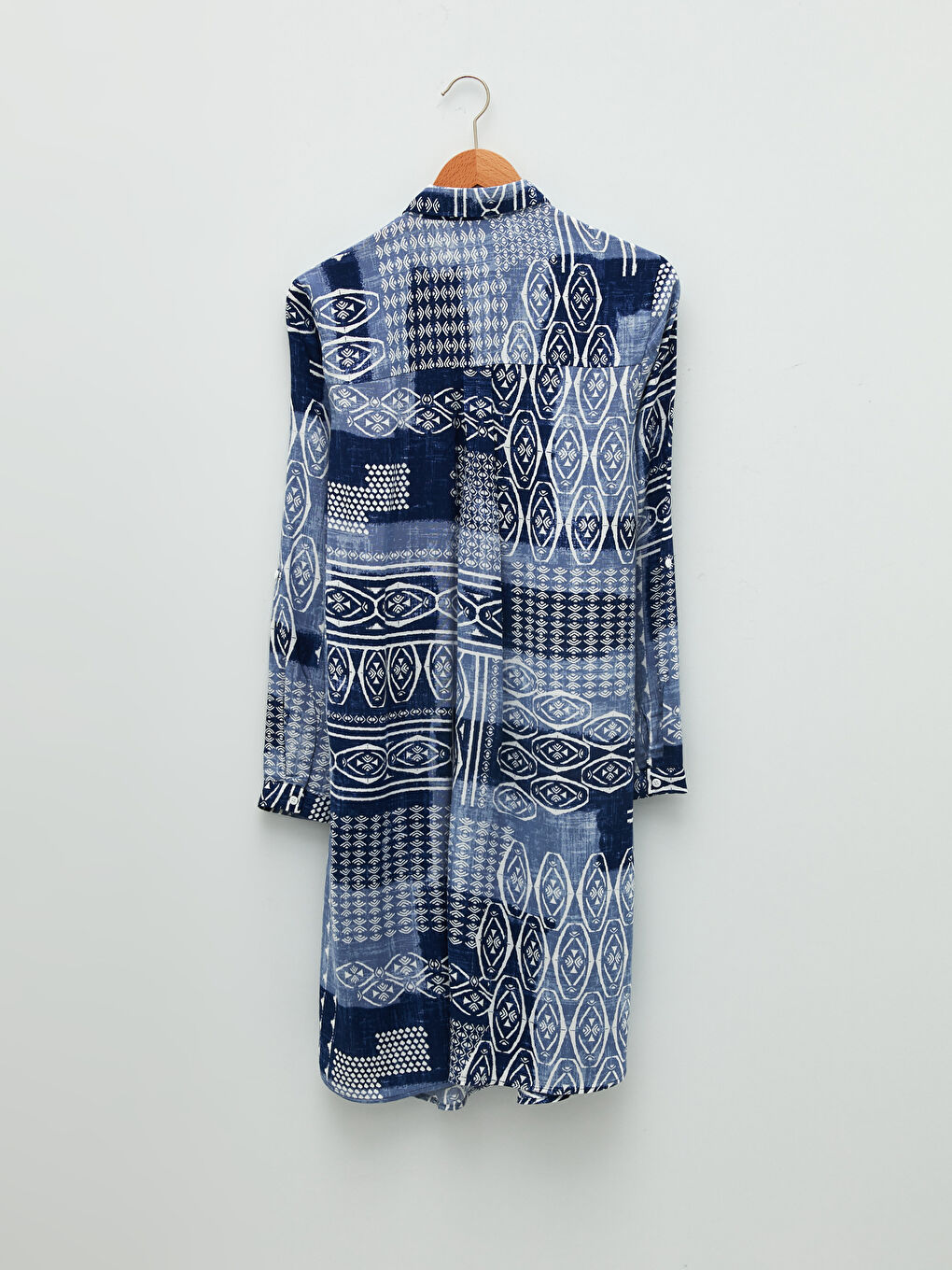 Mavi Desenli Uzun Kollu Viskon Kadın Gömlek Tunik-6