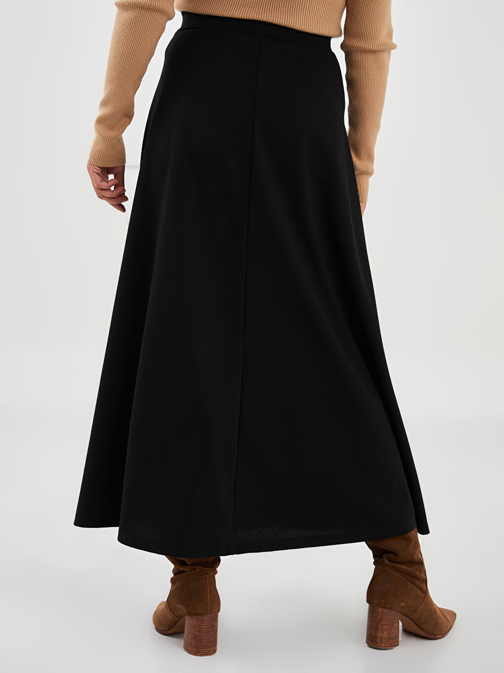 Elastic Waist Plain Ponte Fabric Women's Flared Skirt-4