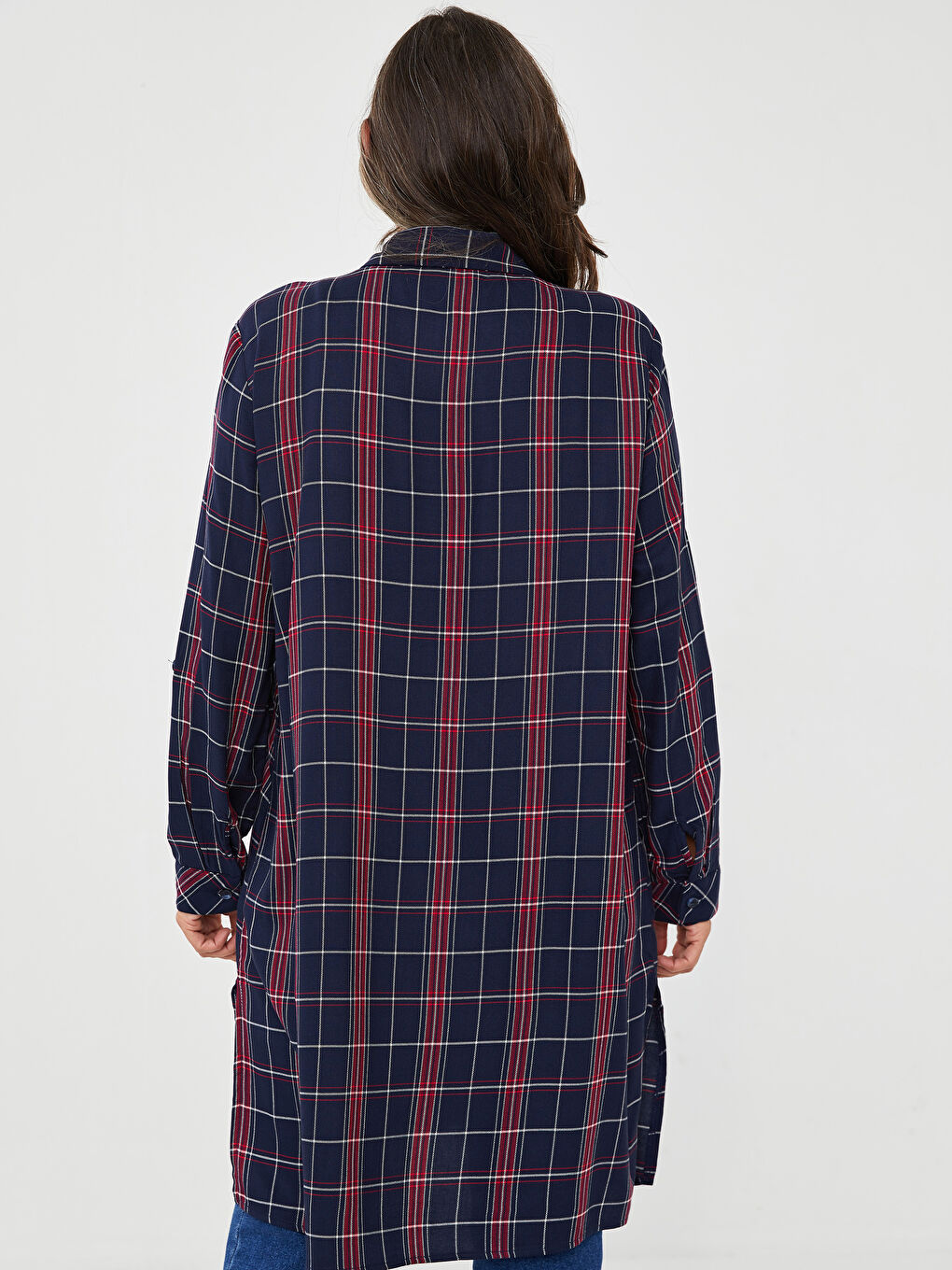 تونيك قميص نسائي كم طويل كارو فيسكوز-4