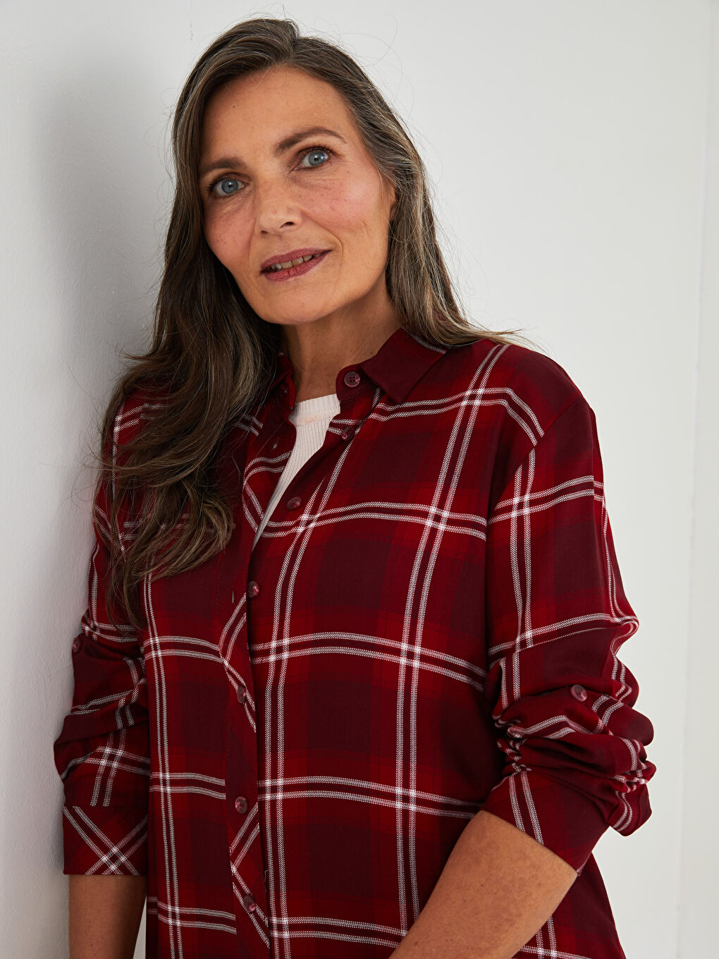 Plaid Long Sleeve Viscose Women's Shirt Tunic-1