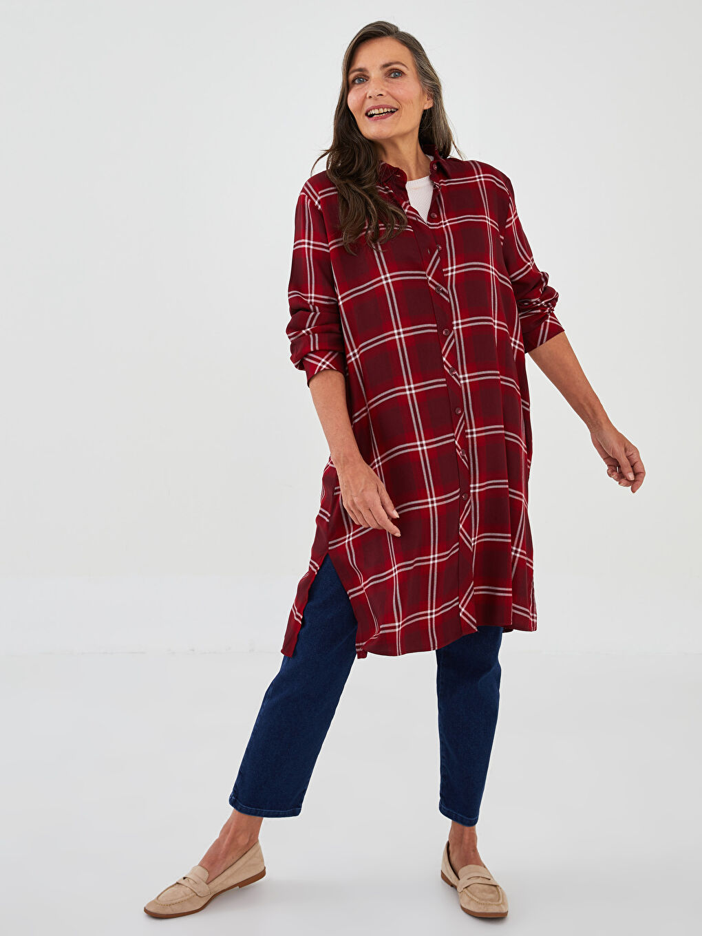 Plaid Long Sleeve Viscose Women's Shirt Tunic-2